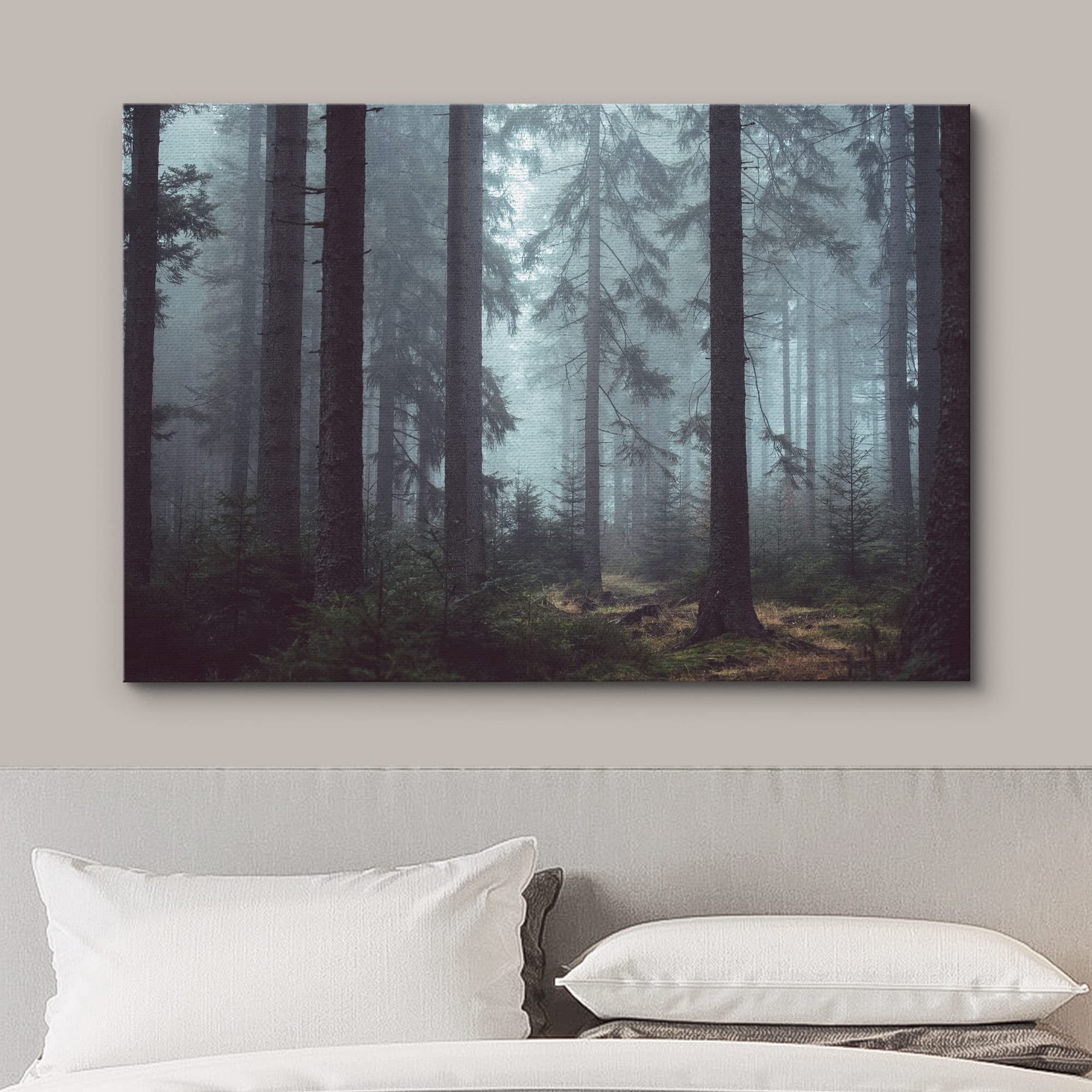 wall26 Canvas Print Wall Art Pine Tree Forest in The Mist Nature Wilderness Photography Modern Art Rustic Scenic Colorful Multicolor for Living Room  Bedroom  Office - 24''x36''