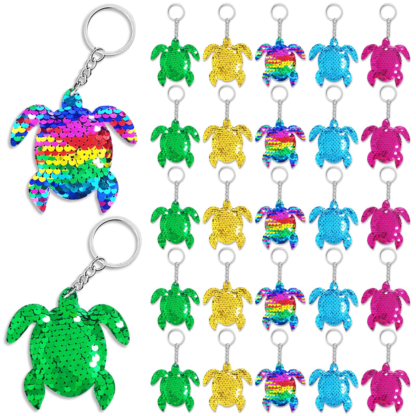 CiciBear 25 Pack Turtle Sequin Keychains for Party Favors, Kids and Adults Birthday Gift, Baby Shower, Turtle Party, 5 Colors