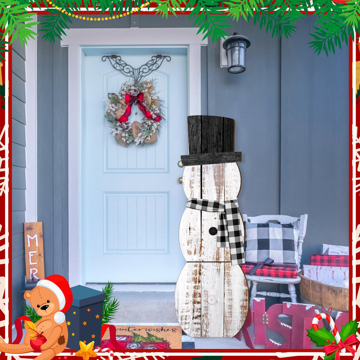 Memorywuu Christmas Porch Sign Christmas Snowman Nutcracker Porch Deco ...