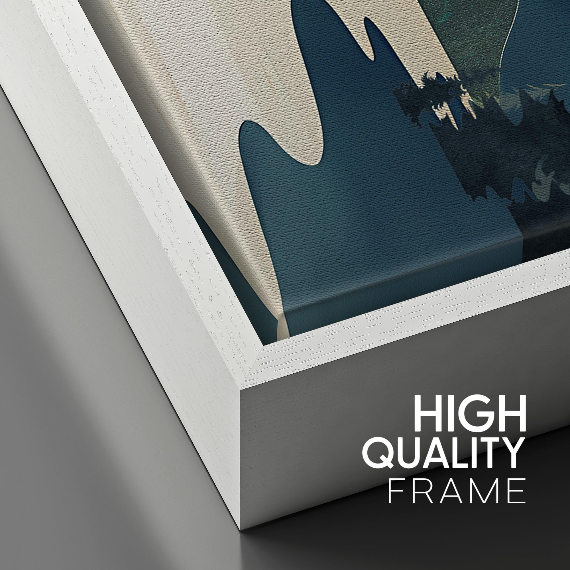 Signford Framed Canvas Print Wall Art Navy Blue Midnight Sky Moon Mountain Range Nature Wilderness Illustrations Decorative Bohe