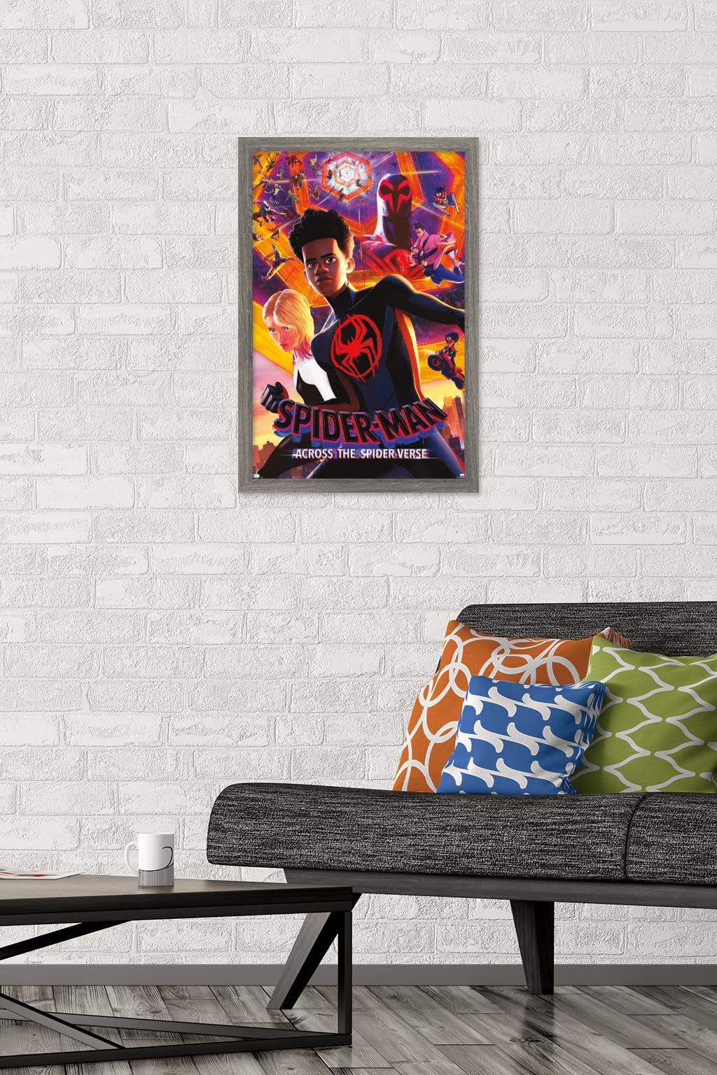 Trends International Marvel Spider-Man: Across The Spider-Verse - Group One Sheet Wall Poster, 14.72'' X 22.37'', Barnwood Frame