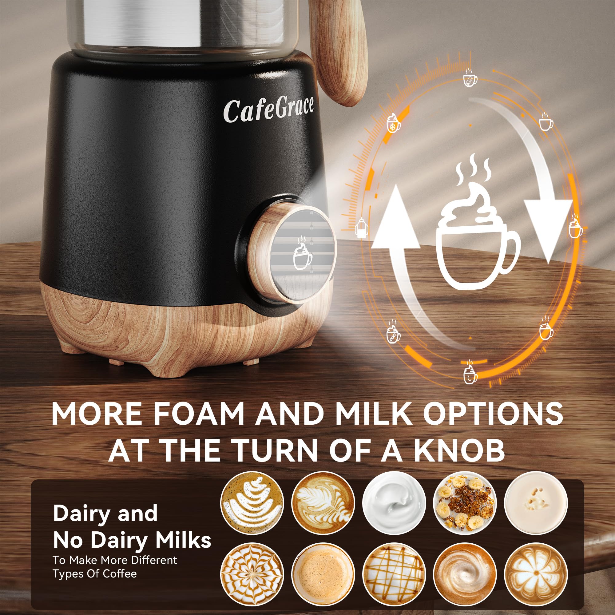 Cafegrace 8-In-1 Milk Frother And Steamer, 21Oz/600Ml Split Stainless Steel Automatic Hot And Cold Foam Maker And Milk Steamer F