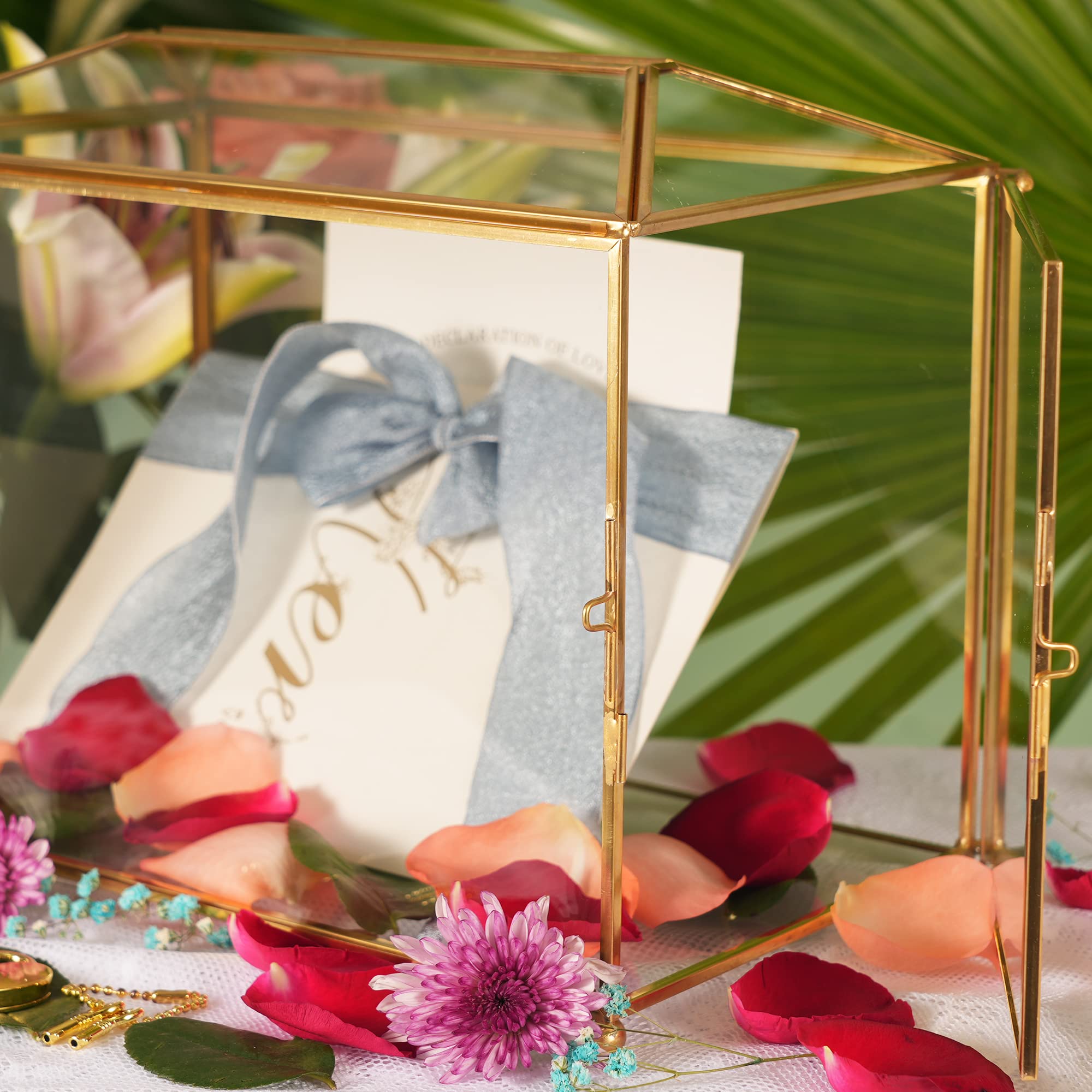 WHSLILR 12.6 Glass Card Box Wedding Card Box with Lock for Wedding Reception Cosmetic Home Decor, Handmade Large Geometric Terra