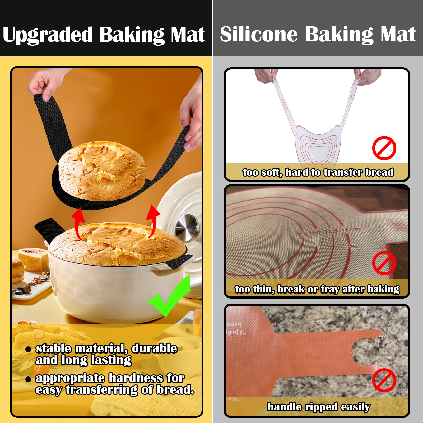 Aiersa 2Pcs Baking Mat For Dutch Oven Bread Baking, Reusable Non-Stick Bread Sling, 6.3In Long Handle For Easy Transfer Of Sourd