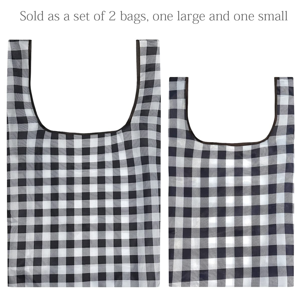 Wrapables Jolibag Collection Reusable Shopping Bag (Set Of 2), Black Checkers