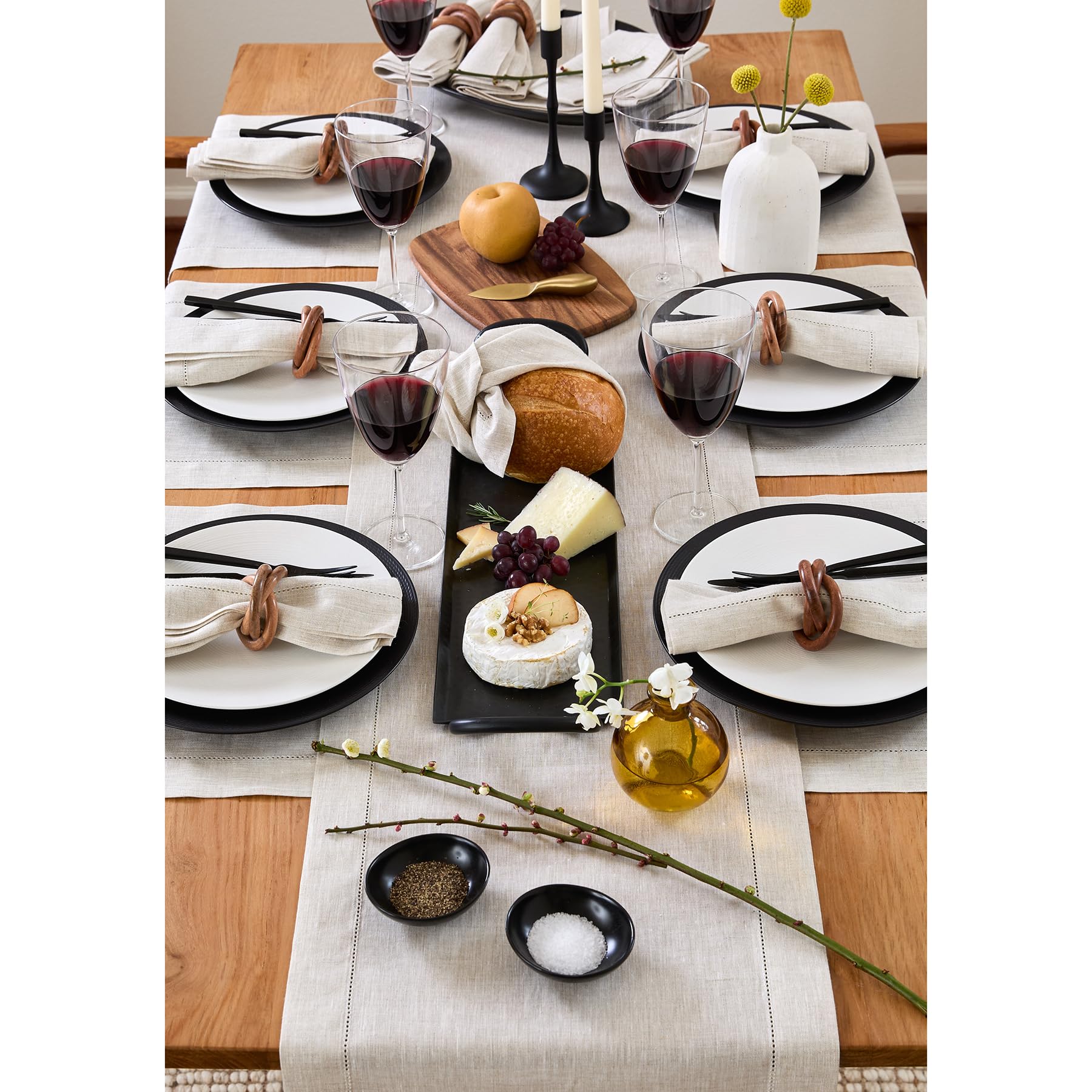 Solino Home Light Natural Linen Table Runner 72 Inches Long - 100% Pure Linen Classic Hemstitch Table Runner 14 X 72 Inch - Mach