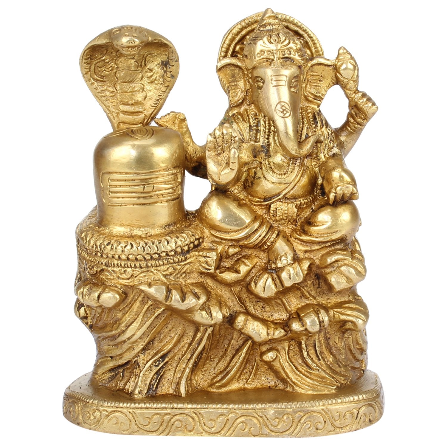 Svarup Brass Ganesh Ji With Shivling Ganesha With Shiva Shivling Ganpati Murti Idol Statue Sculpture 5 Inches