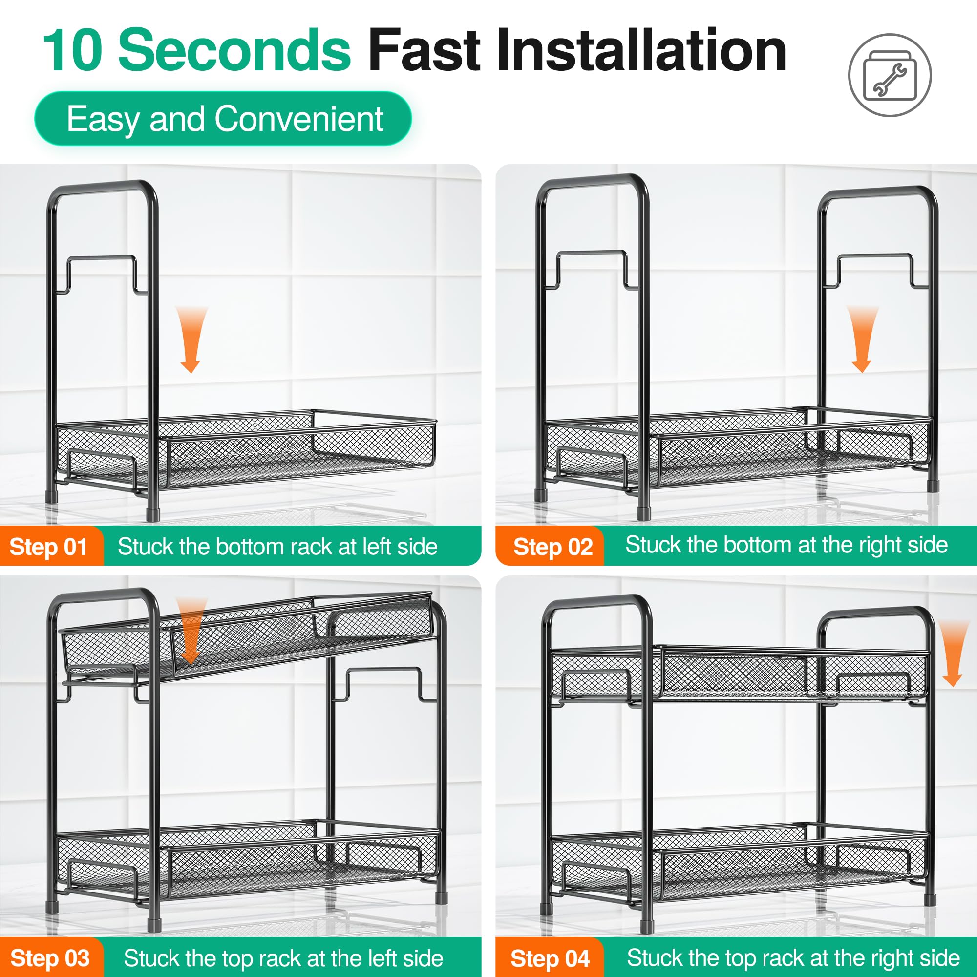 Spice Rack Organizer for Countertop,Xpatee 2-Tier Foldable Metal Rust-Proof Standing Large Seasoning Storage Shelf with Guardrai