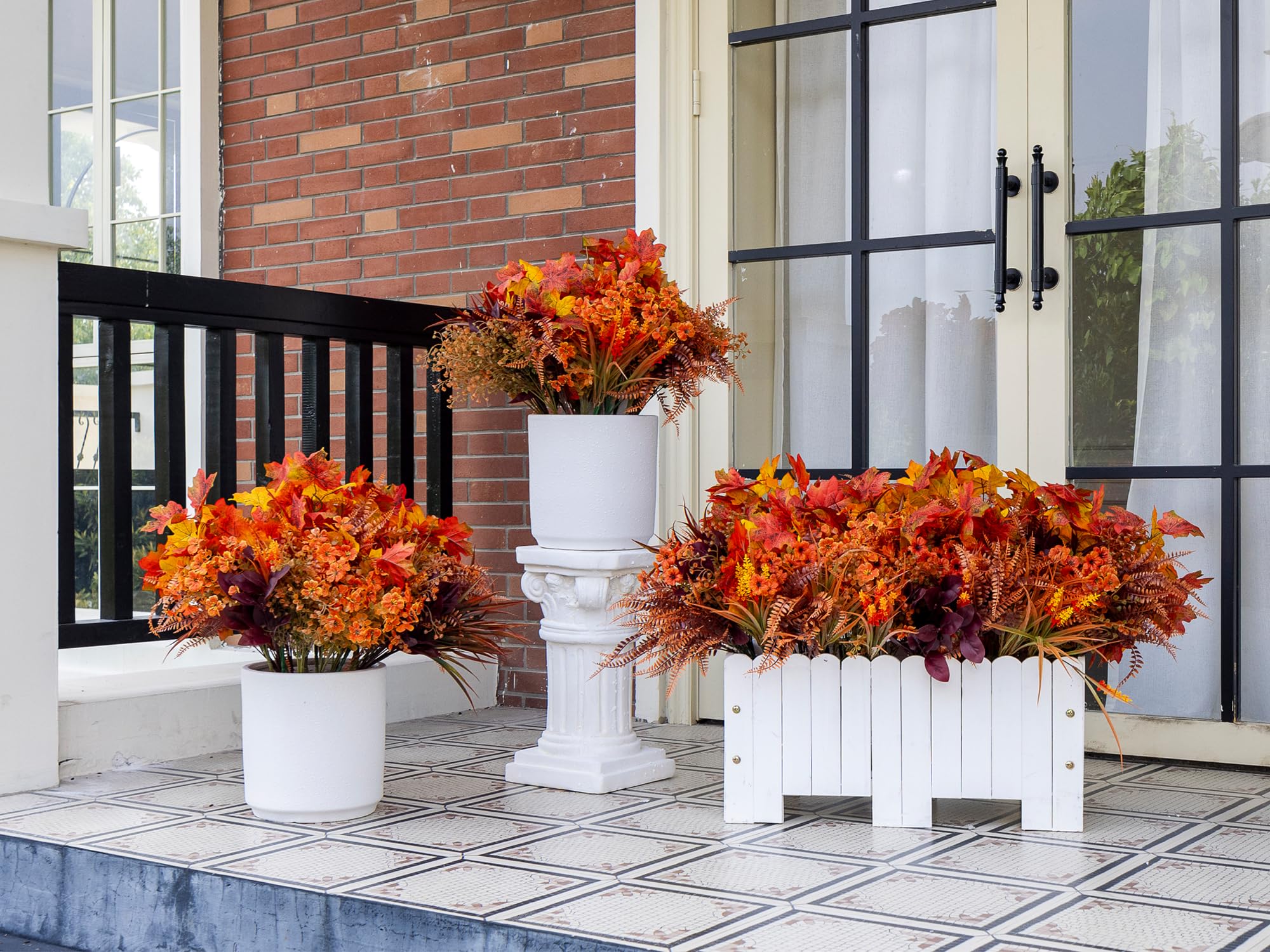 24 Bundles Fall Flowers Artificial for Decoration, Artificial Mums for Outdoor Maples Flowers for Outside Garden Yard Window Fal