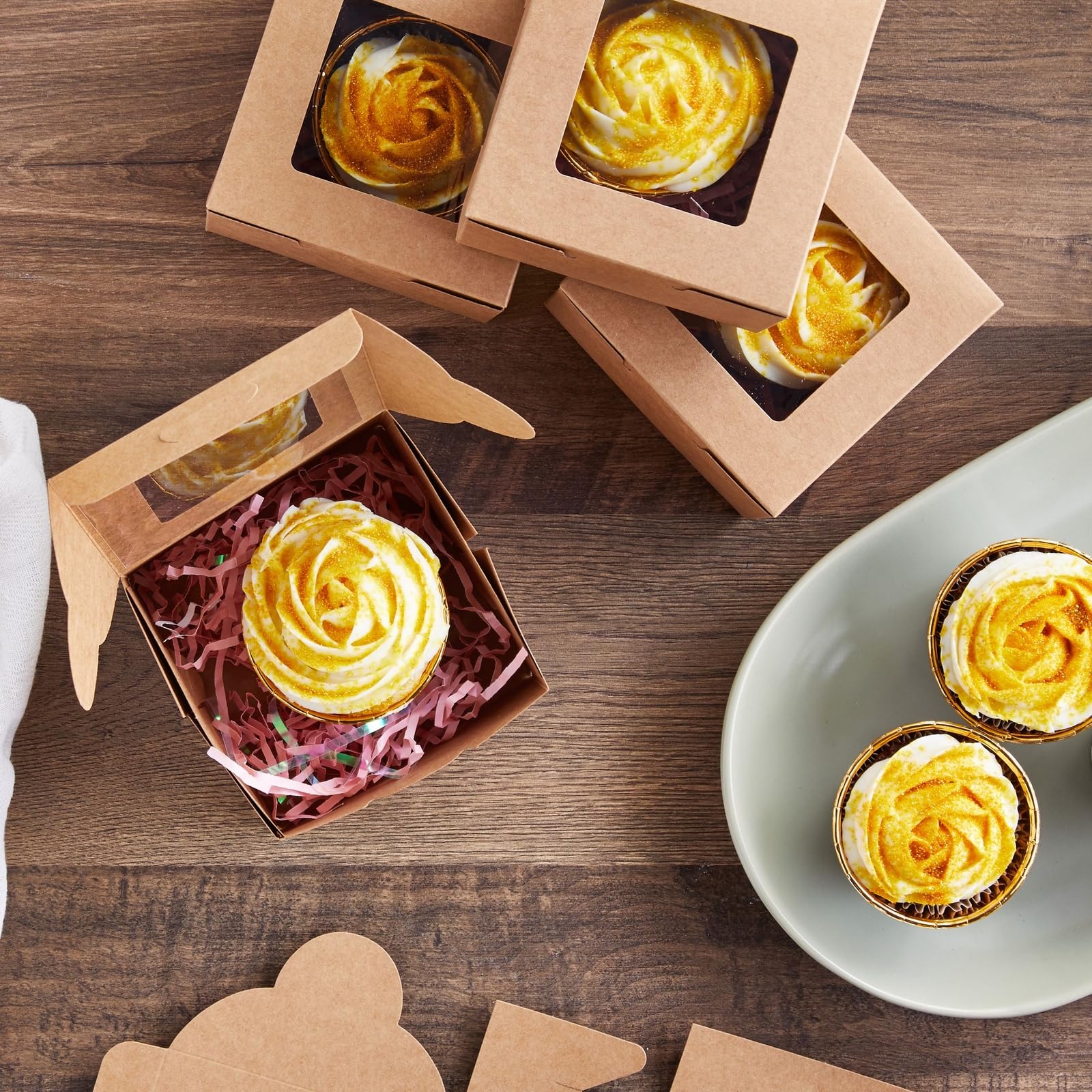 Juvale 50 Pack 4X4X2.5 Mini Dessert Boxes With Window For Bakery - Baked Goods Packaging Containers For Cupcakes, Cookies, Pastr