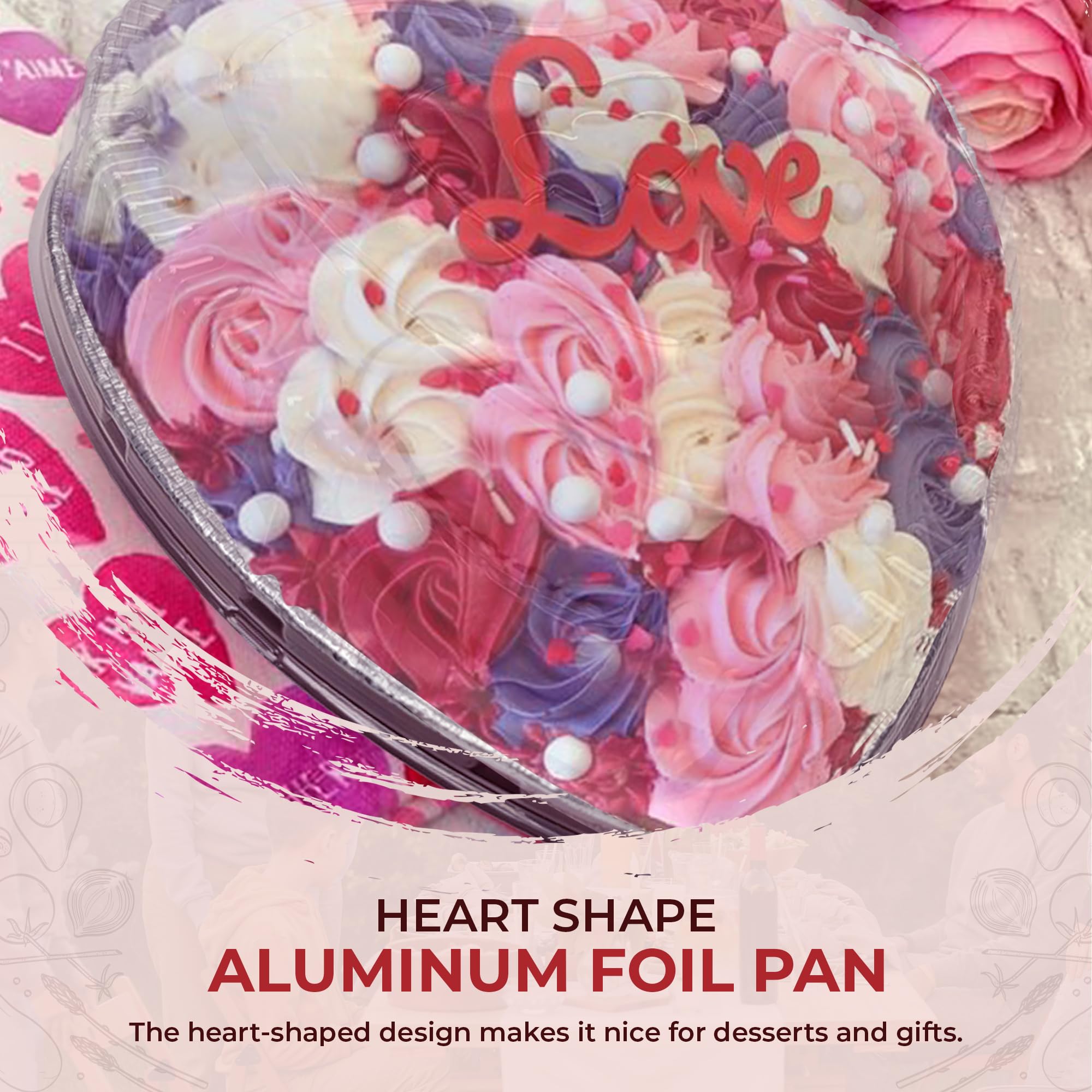 Kitchendance Disposable Aluminum Heart Shaped Cake Pan Without Lid, 8 Inches Aluminium Foil Pan Perfect For Cakes, Chocolates -