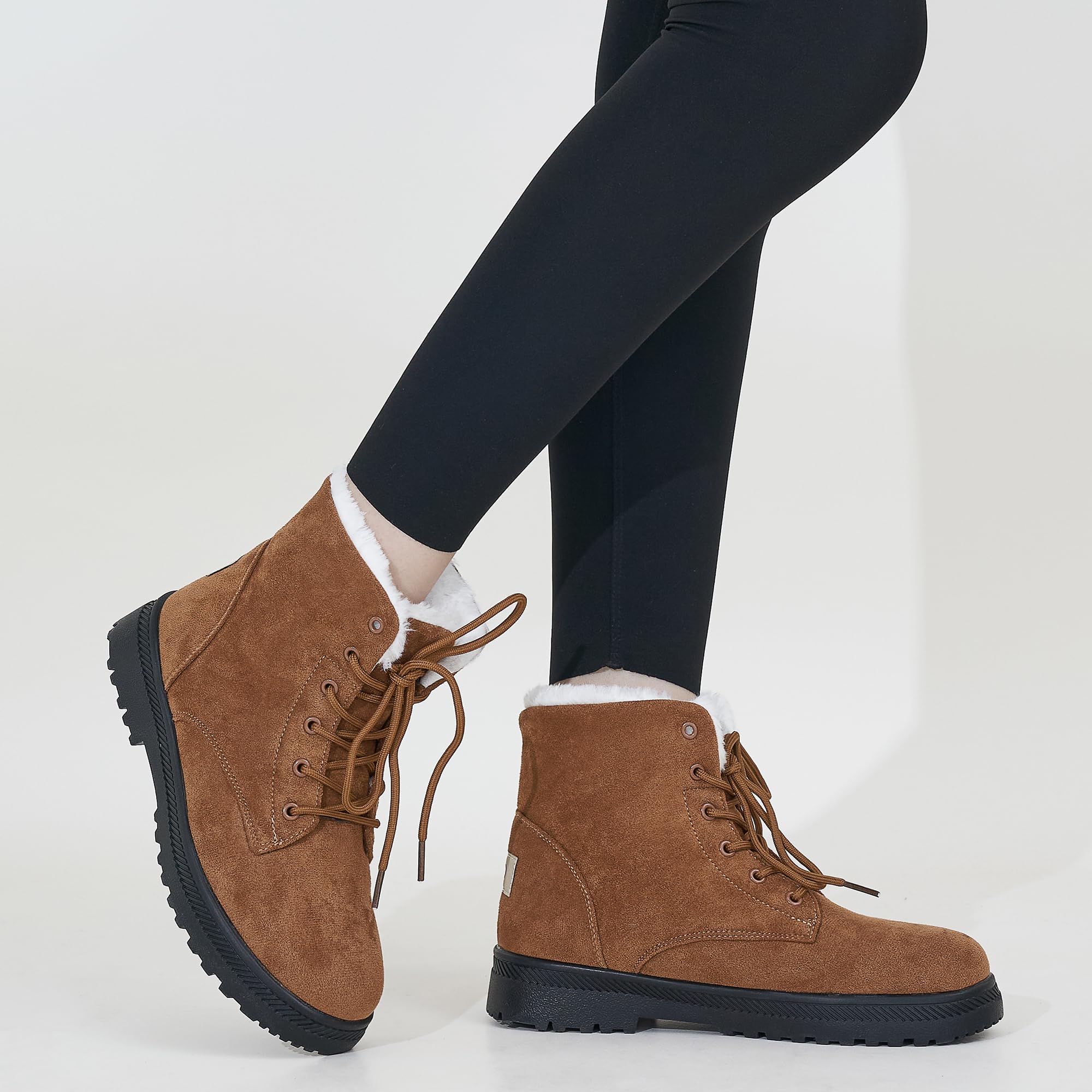 Harence Winter Snow Boots For Women Comfortable Outdoor Anti-Slip Ankle Boots Suede Warm Fur Lined Booties Lace Up Flat Platform