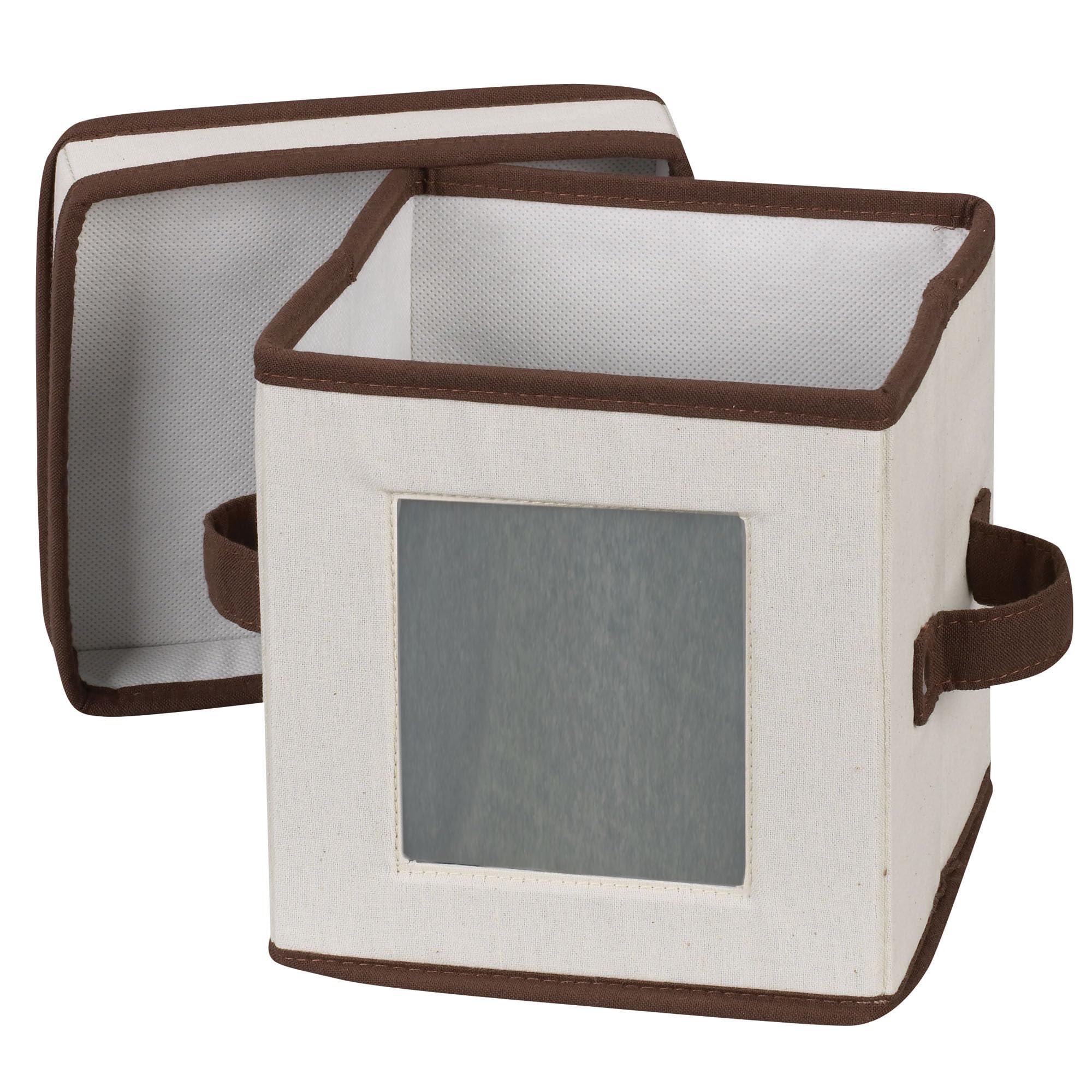 Household Essentials Natural 530 Dinnerware Box with Lid and Handles | Storage Bin for Small Saucer Plates Canvas with Brown Trim  1 Count (Pack of 1)