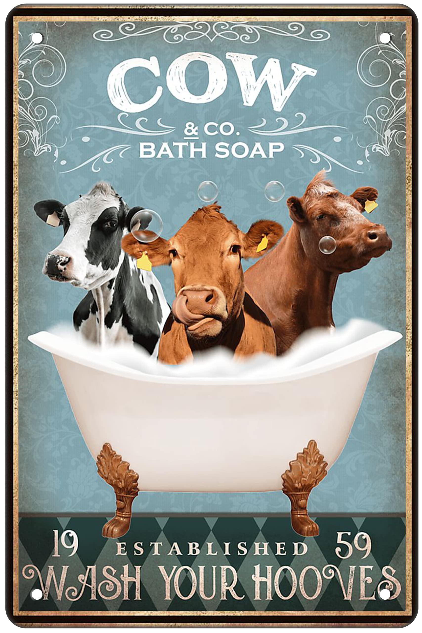 Funny Cow Decor Bathroom Decor Bathtub Decor Cow Accessories Farm Decor Cow Signs Wall Art Poster Retro Poster Bar Home Bathroom Wall Decoration Sign 8x12 Inch