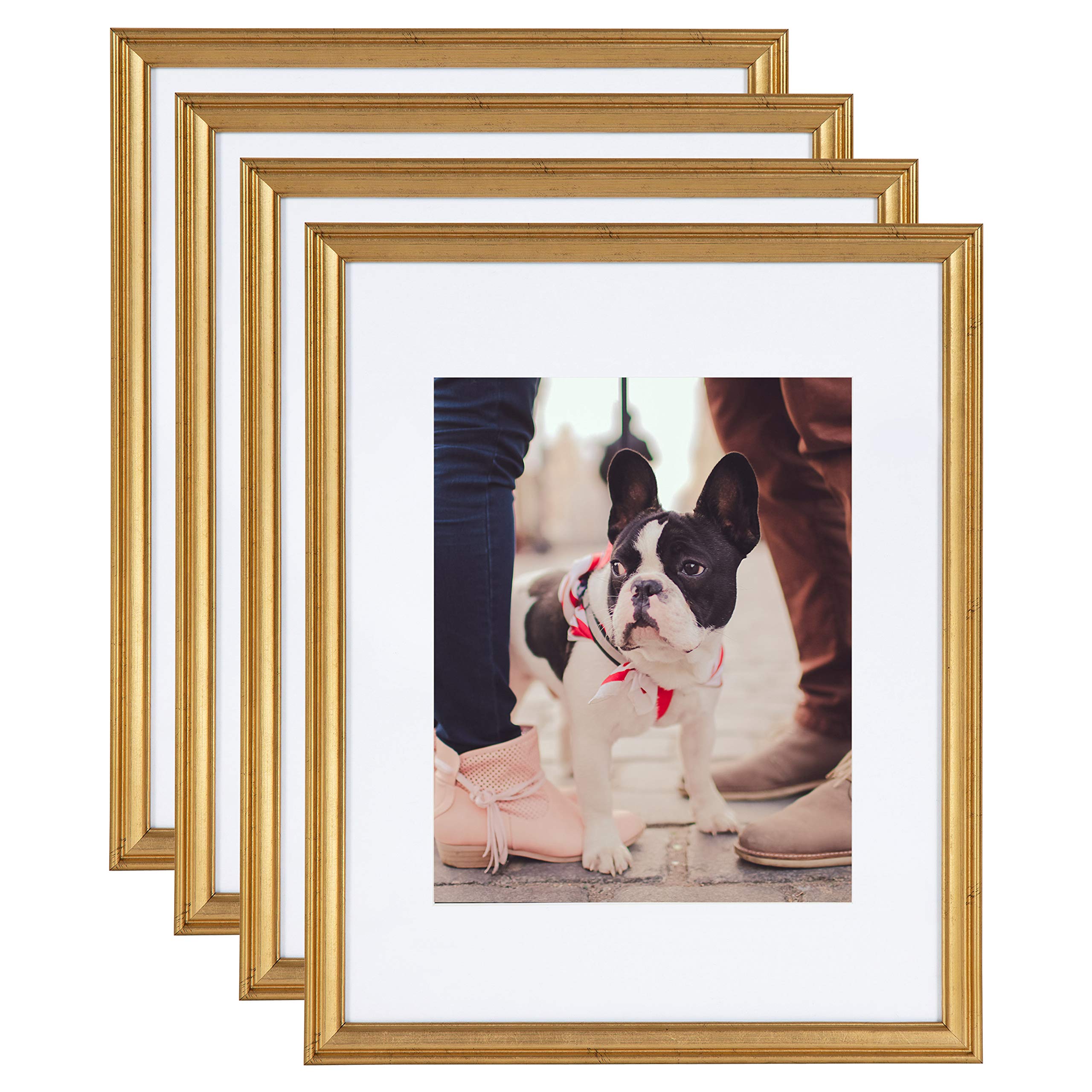 Kate and Laurel Adlynn Wall Picture Frame Set, 11 x 14 matted to 8 x 10, Gold, Set of 4