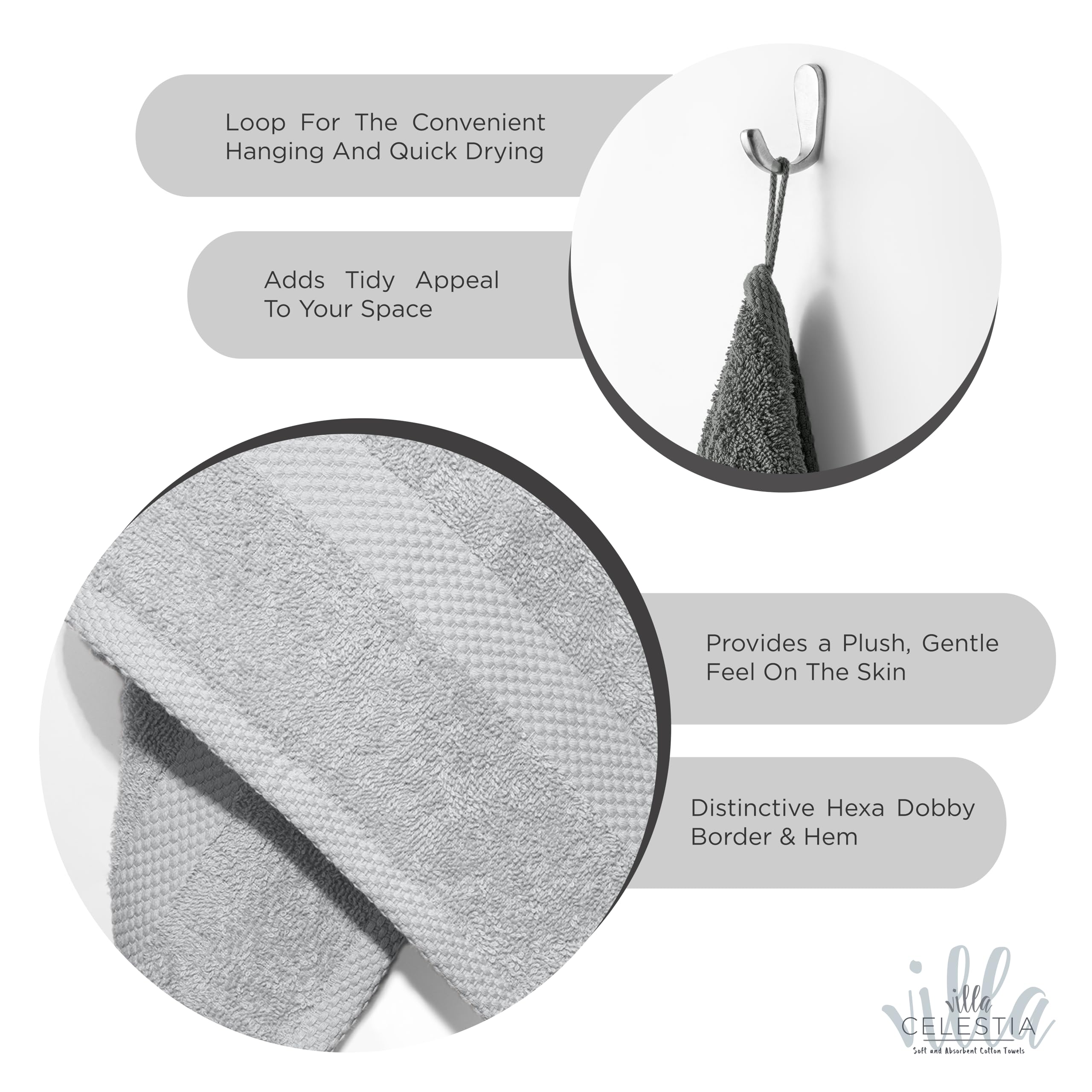 100% Combed Cotton Bathroom Towel Set Of 6- 2 Bath Towels, 2 Hand Towels, 2 Wash Cloths, Sustainable, Soft, Highly Absorbent 6 P