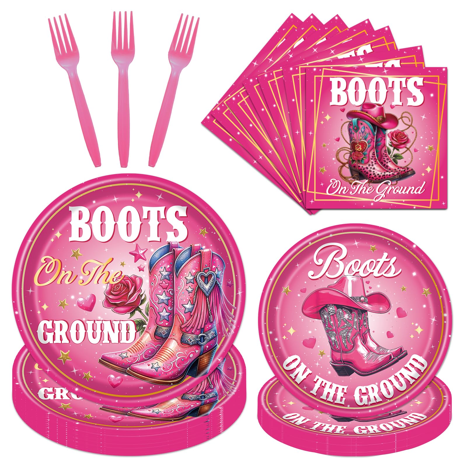 Deorfuy Boots on the Ground Decorations, 96PCS Western Cowgirl Paper Plates and Napkins Party Decoration, Boots on the Ground Bi