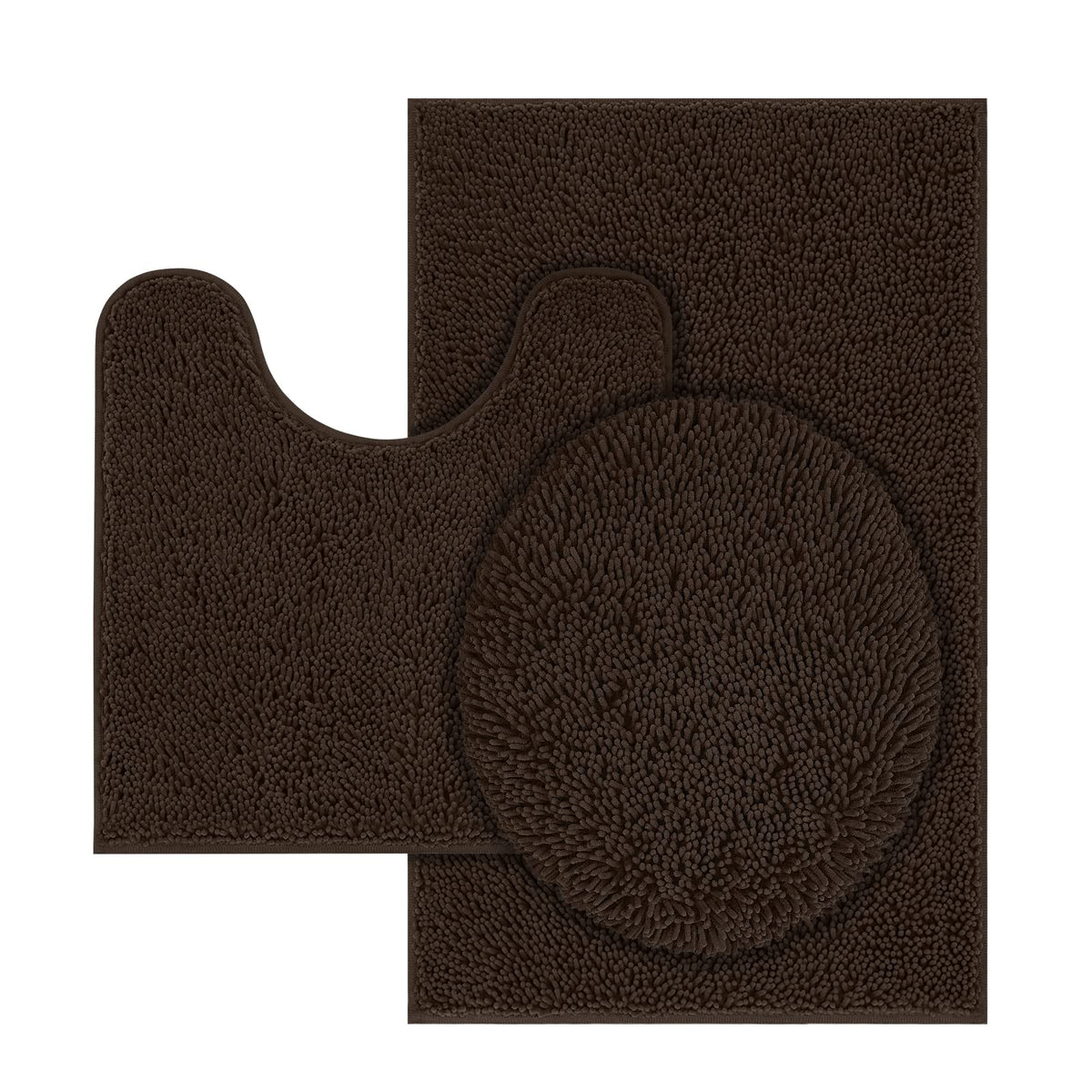 Treetone Chenille Bath Mat 3 Piece Bathroom Rugs Set, 20X20 Inchs U-Shape Contoured Toilet Mat & 20X32 Inchs Rug & Lid Cover Wat