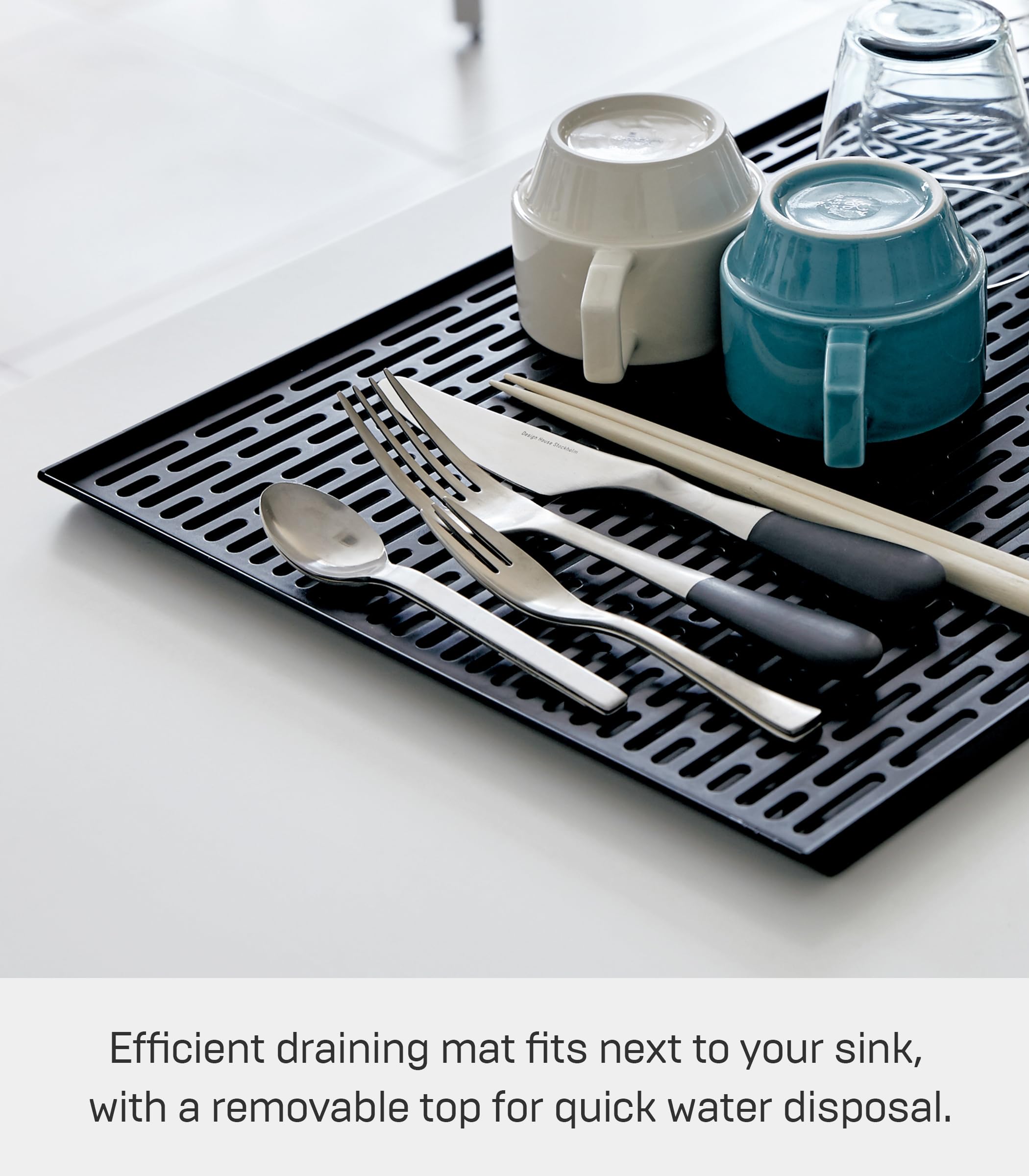 Yamazaki Home Tower Sink-Side Draining Mat - Kitchen Dish Rack Tray Drainer