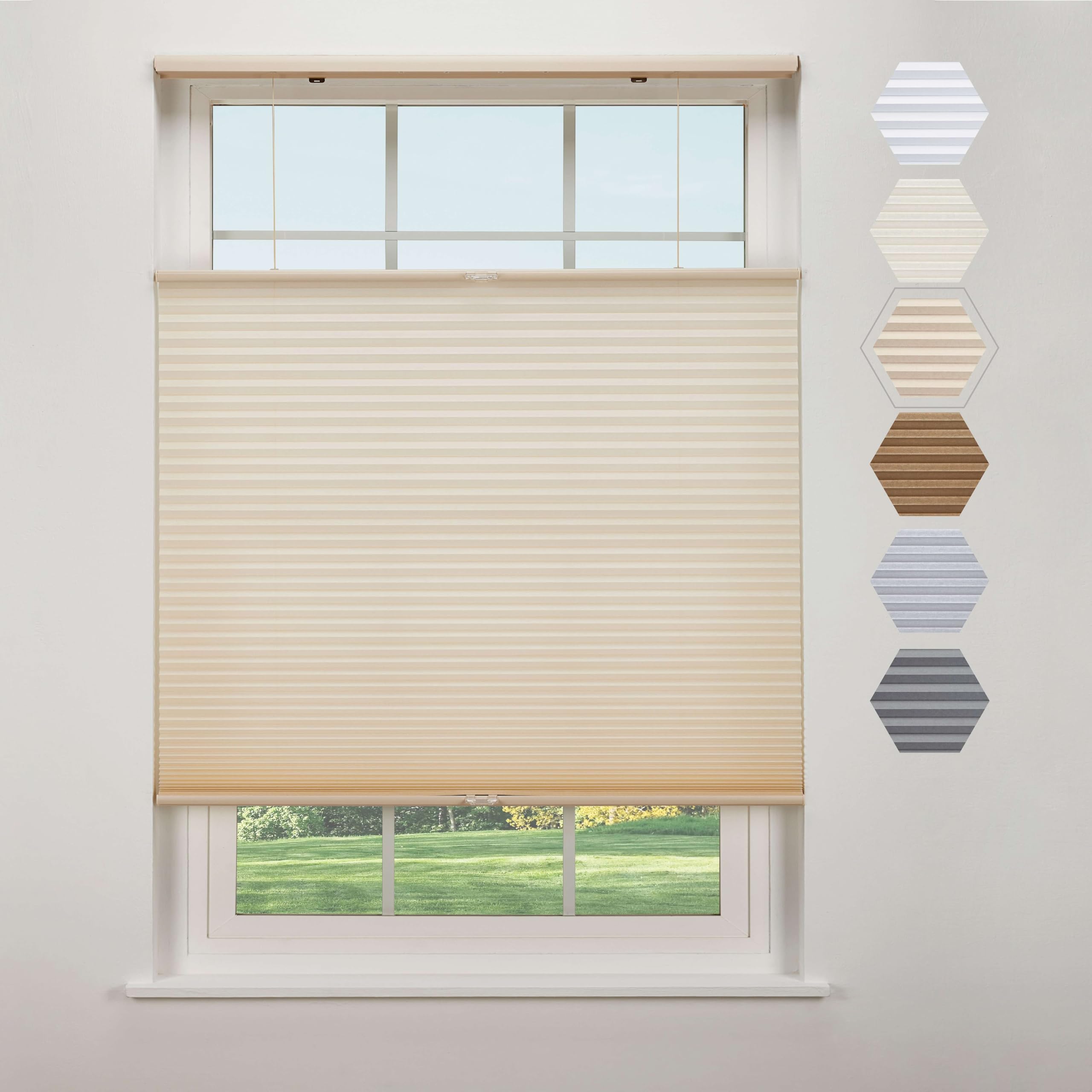 Linen Avenue Cordless Cellular Top Down Bottom Up Light Filtering Shade 52 W x 48 H, Muslin (Arrives 1/4 Narrower)