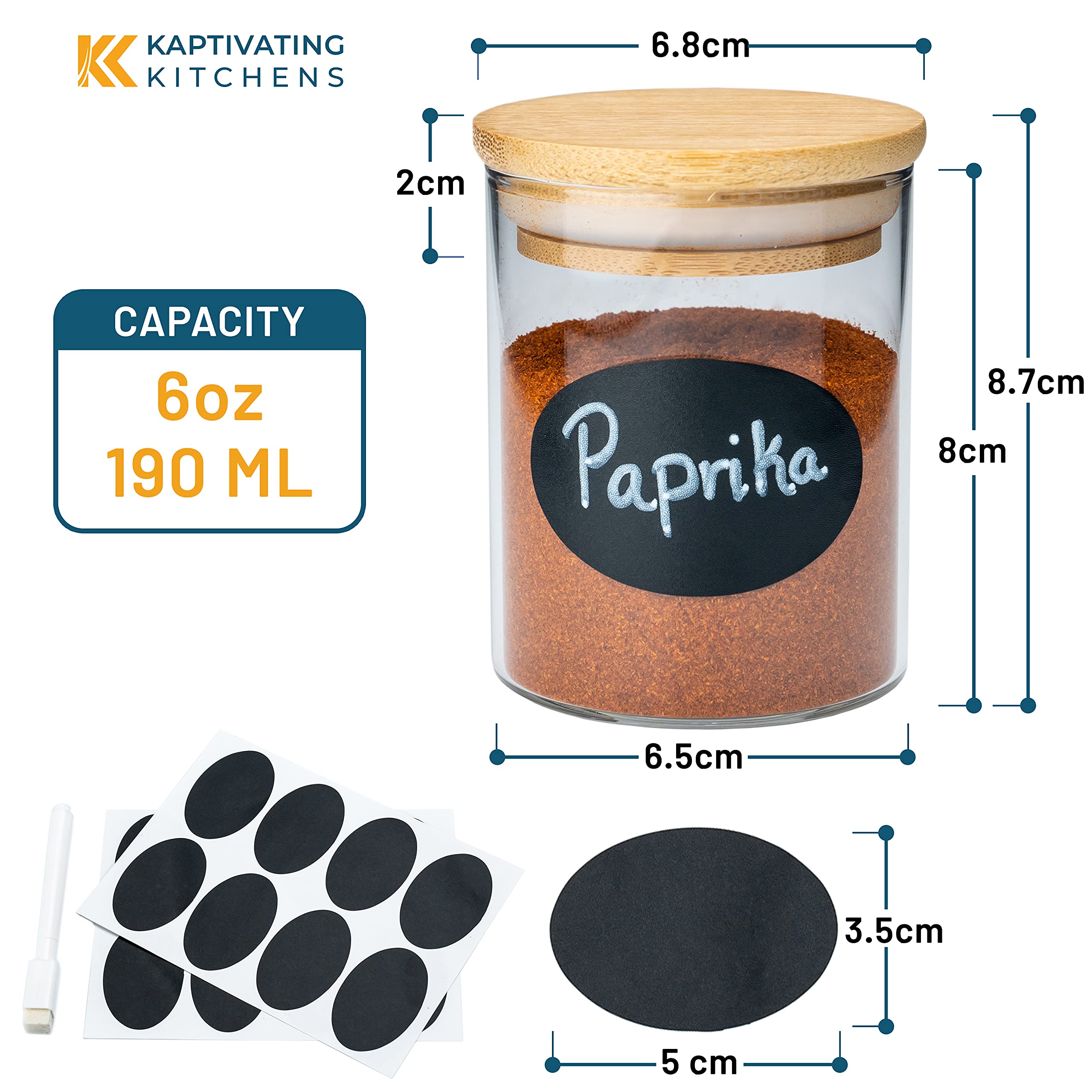 Kaptivating Kitchens 6Oz Glass Jar Set, Transparent