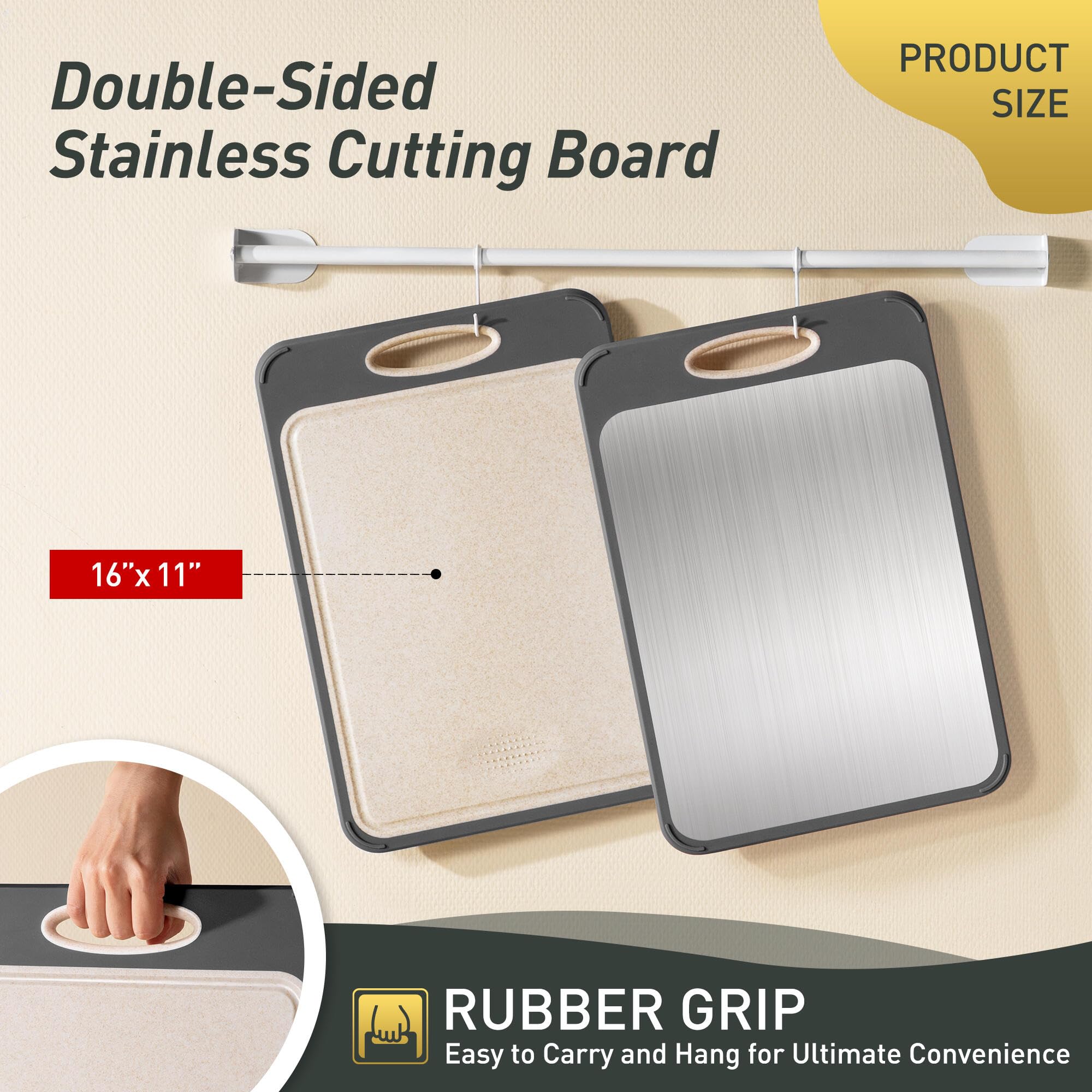 Stainless Steel Cutting Board, Non Toxic Cutting Board for Kitchen Double Sided Food Grade, Chopping Board for Meat/Vegetables,