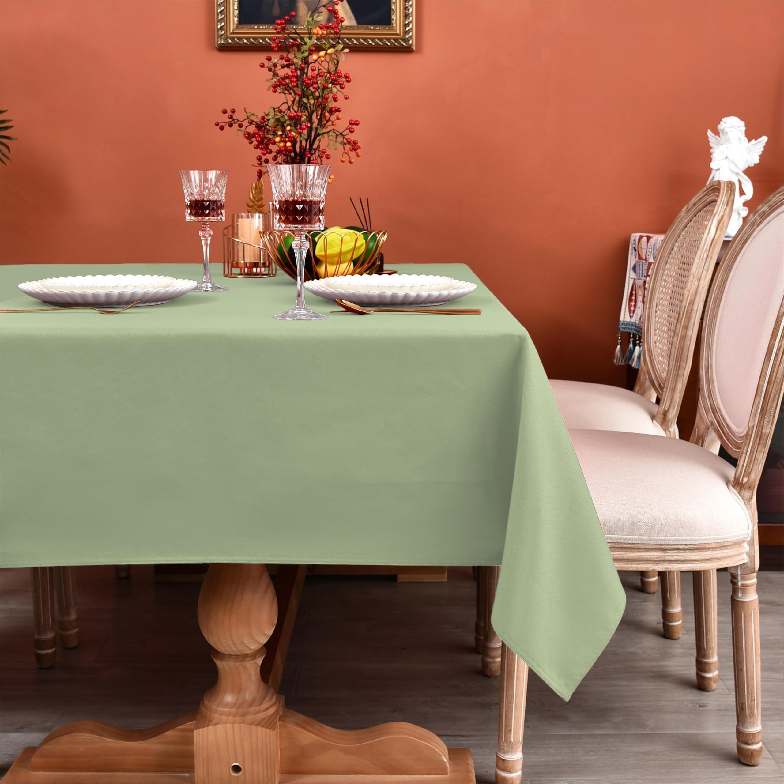 MEANMOY Sage Green 210 GSM Water & Stain Resistant Rectangle Tablecloth for 4 Foot Table - Solid 60 x 84 Inch Rectangular Light 