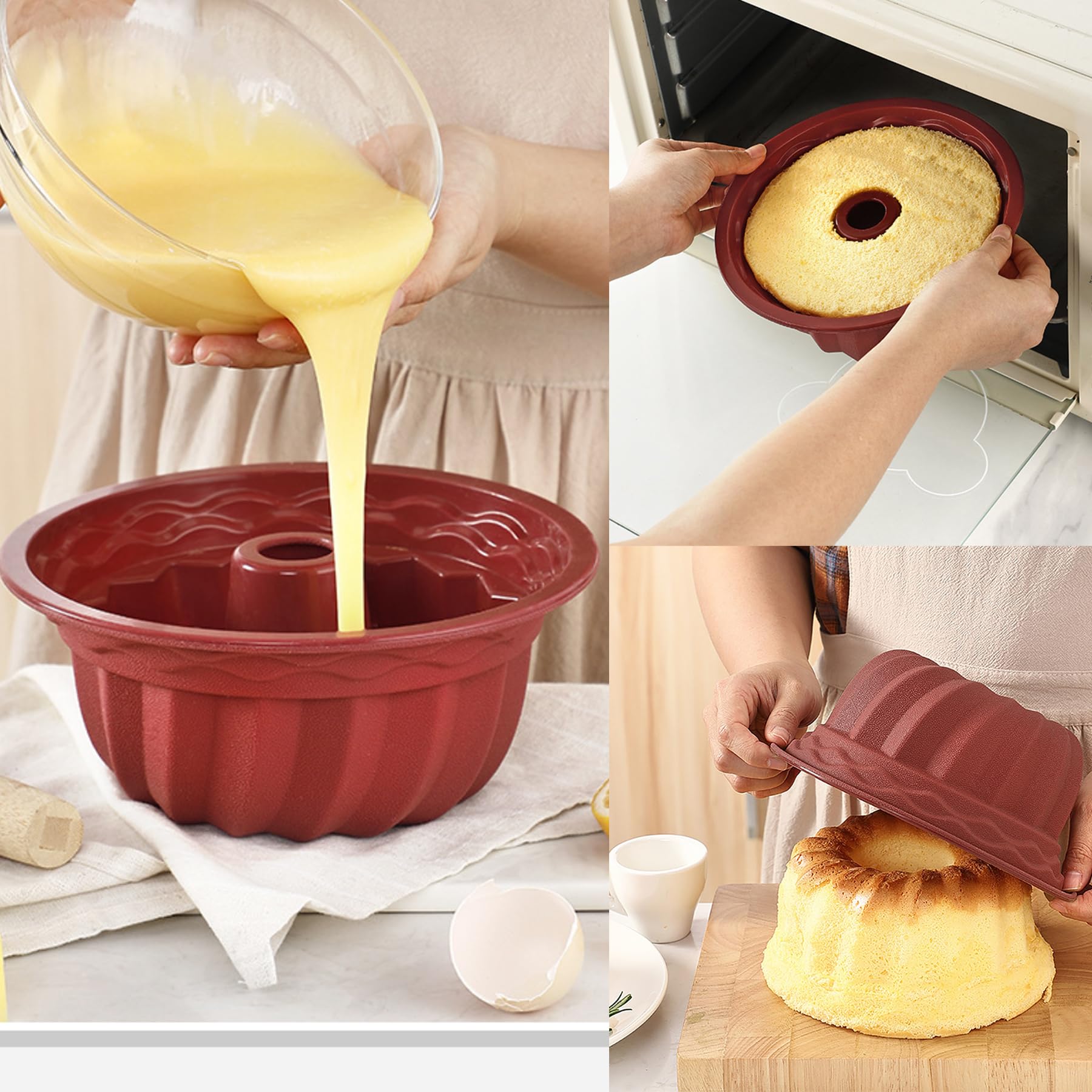 Nicunom 4 Pack 9 Inch Silicone Fluted Tube Pans, Non-Stick Baking Molds Silicone Round Baking Pans, Bpa Free Bakeware For Cake,