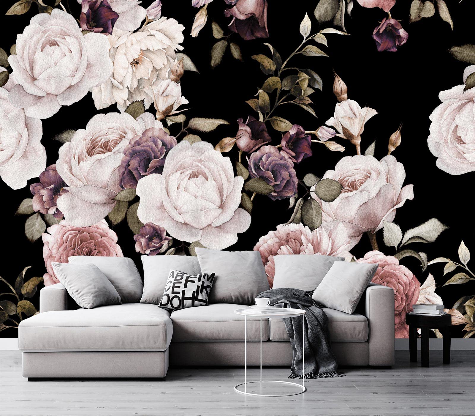 Cliouar-Peony Flowers Wall Mural Wallpaper For Bedroom Living Room Purple Flower Wallpaper Rose Mural Wallpaper 158'' X 110''(No