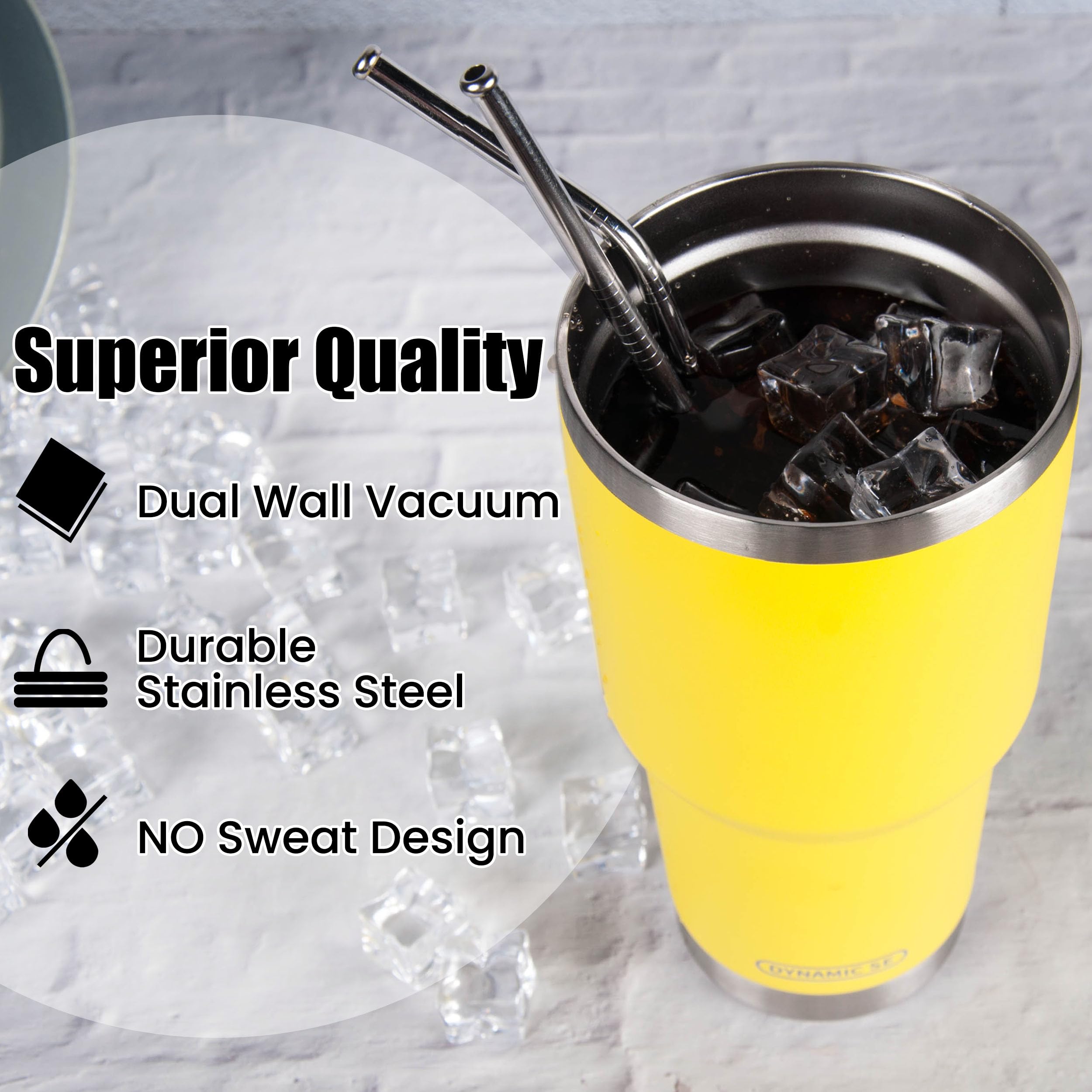 Ds 30Oz Yellow Tumbler Stainless Steel Insulated Travel Mug With Straw Lid Cleaning Brush (30Oz Yellow)