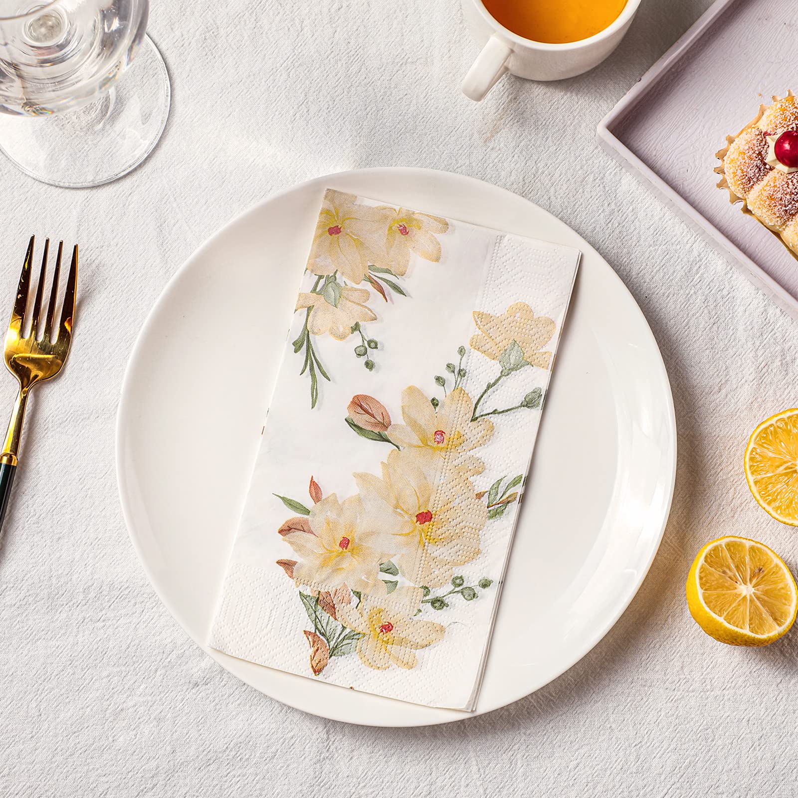 Hotop 200 Pcs Floral Paper Napkins Bulk Fall Thanksgiving Napkin Paper Guest Towels Disposable Bathroom 2 Ply Bathroom Disposabl