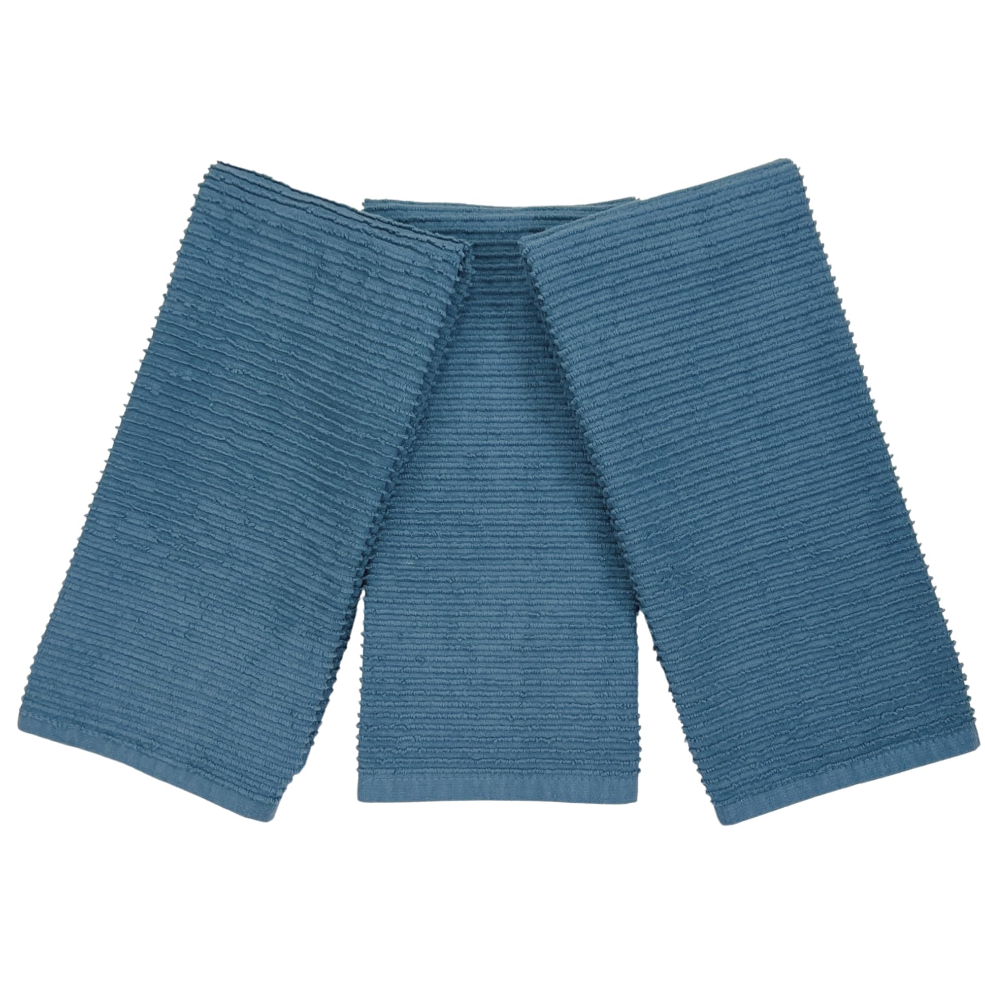 Teal Blue Kitchen Dish Hand Towels 100% Cotton Cloth Soft Cleaning Drying Absorbent Terry Ribbed Loop: Set Of 3 Multipurpose For