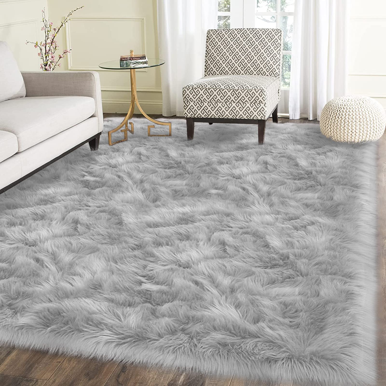 Latepis Washable Rugs 5x7 Grey Faux Fur Rugs for Living Room Soft Shag Rug for Bedroom Perfect Sofa Floor Rug Plush Rug Fluffy C