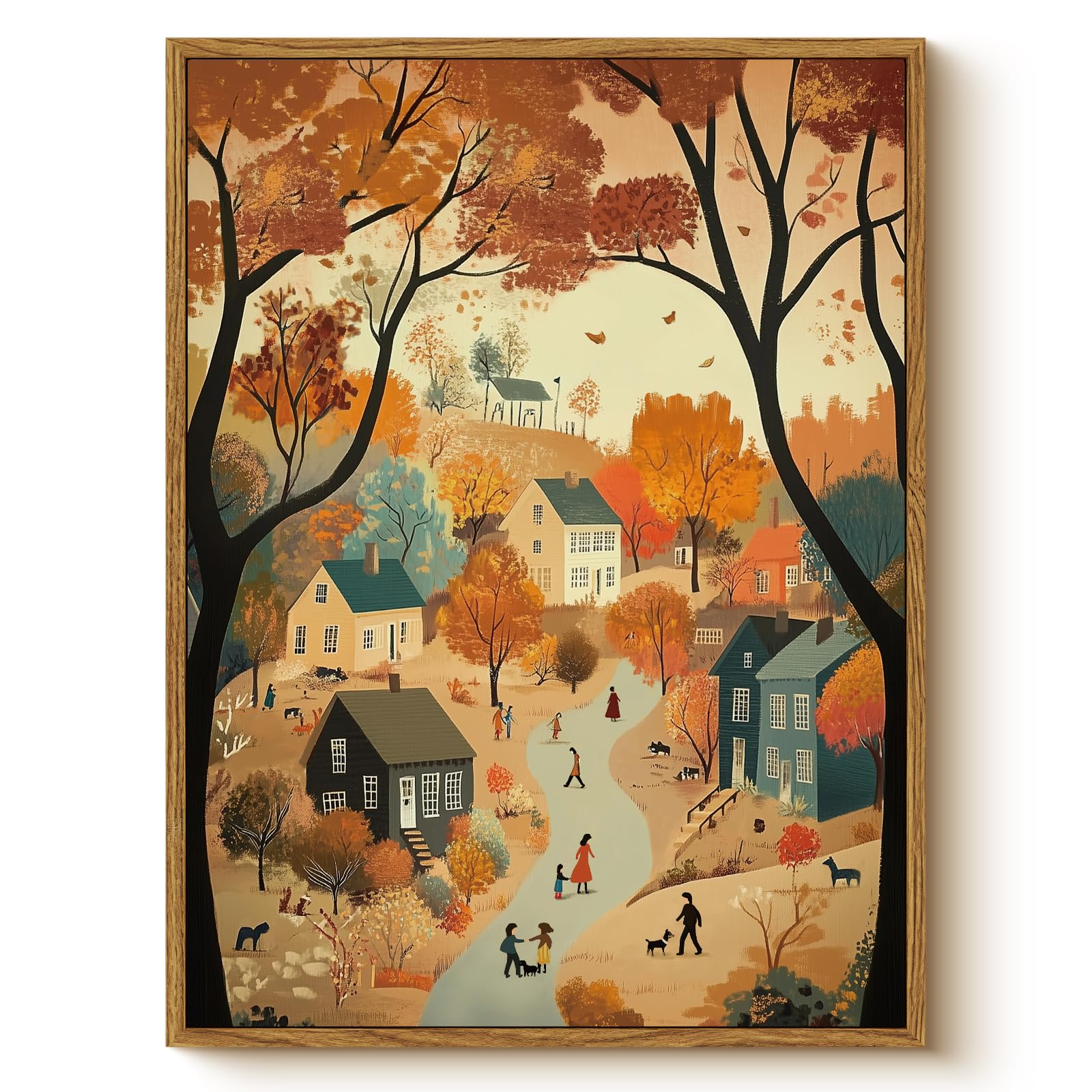 Whasayart Vintage Framed Canvas Wall Art House