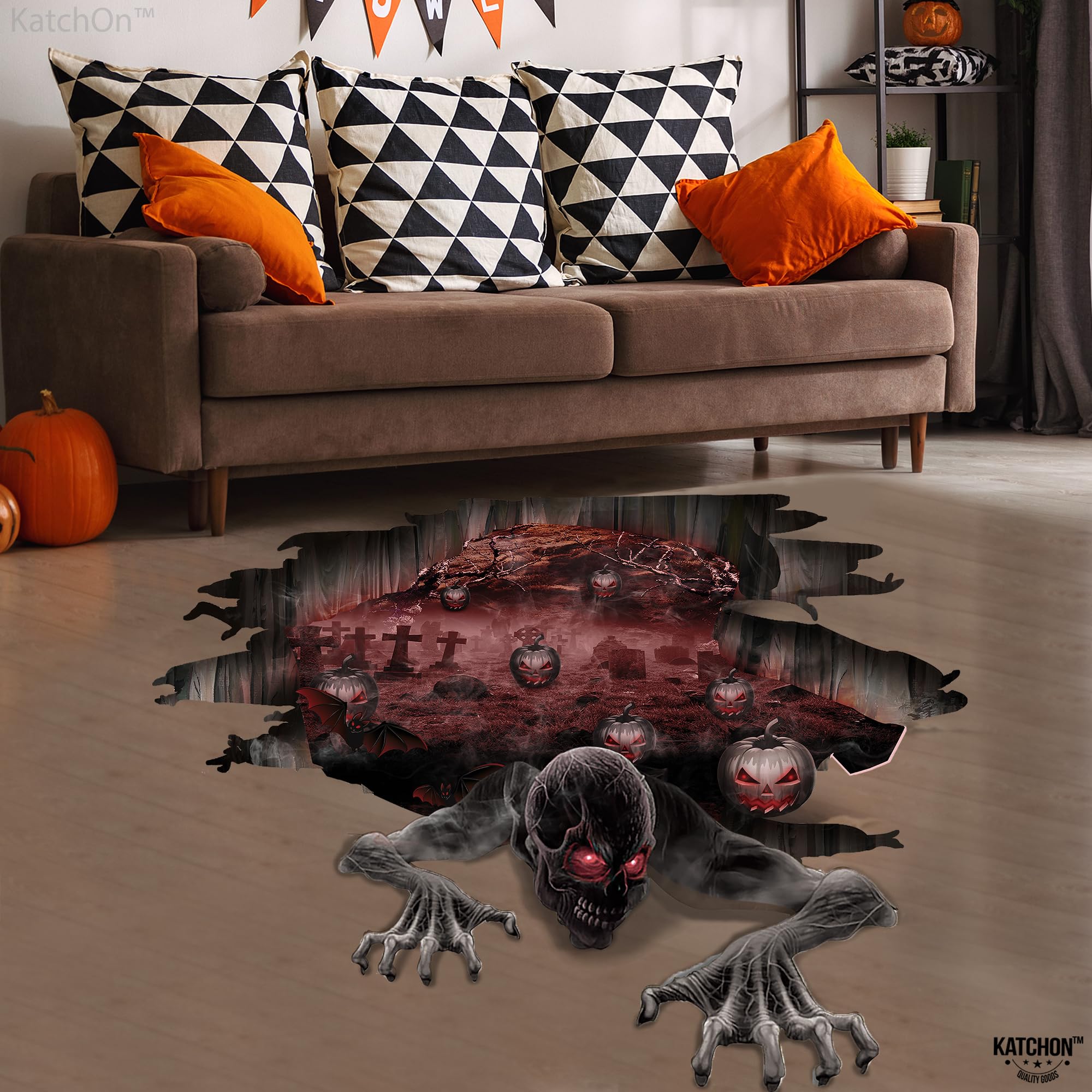 Katchon, 3D Halloween Floor Decals - Large, 36 X 24 Inch | 3D Halloween Floor Stickers For Scary Home Halloween Party Decoration