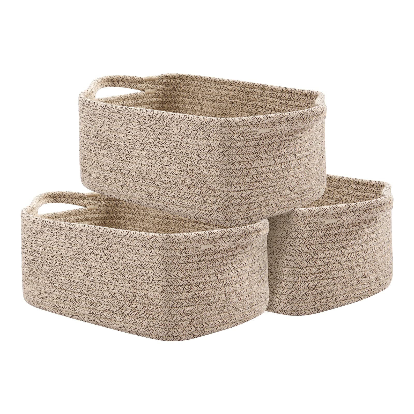 Oiahomy Cotton Rope Baskets, Woven Baskets For Storage, Nursery Storage Baskets, Rectangle Storage Basket With Handles, Storage