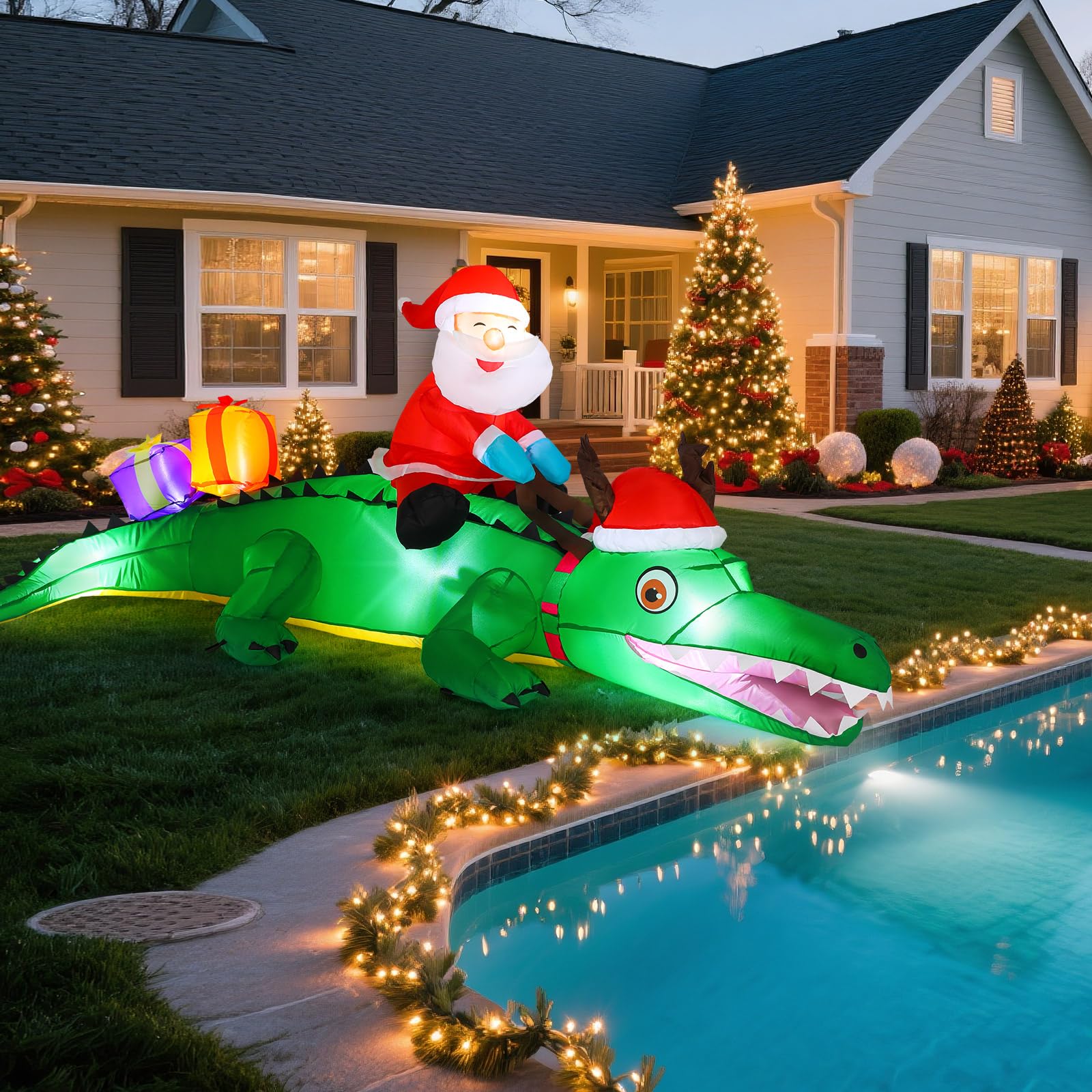 Shappy 6ft Large Christmas Inflatables Crocodile Outdoor Decorations Inflatables Christmas Crocodile Yard Decor Blow up Alligato