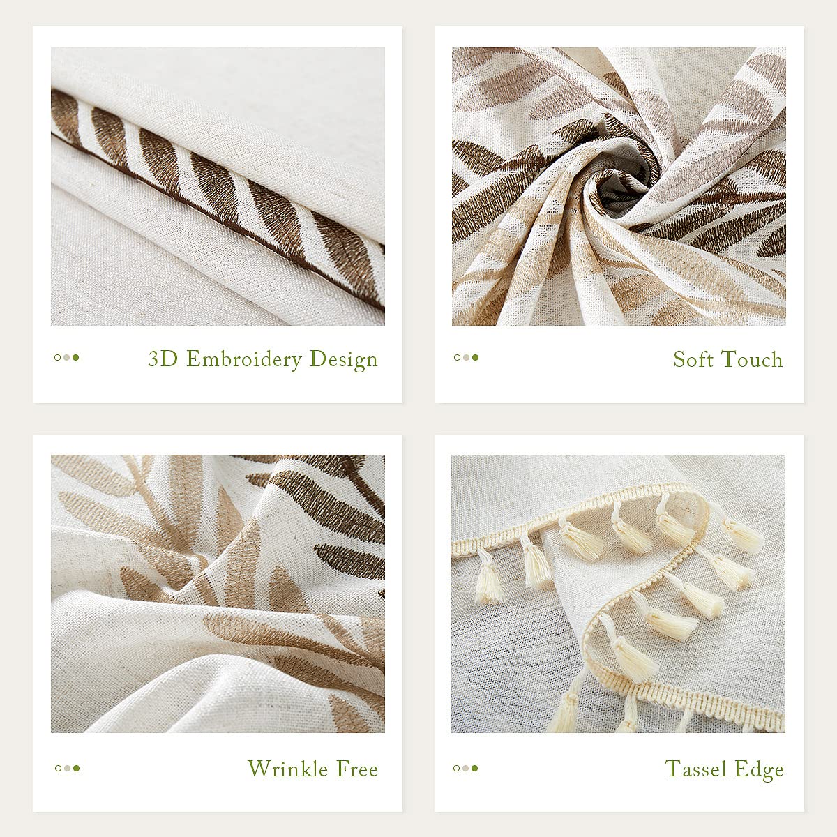 Qianquhui Embroidered Tablecloth For Dining Table,Dust Proof Spillproof Soil Resistant Cotton Linen Rectangle Table Cloths (Coff