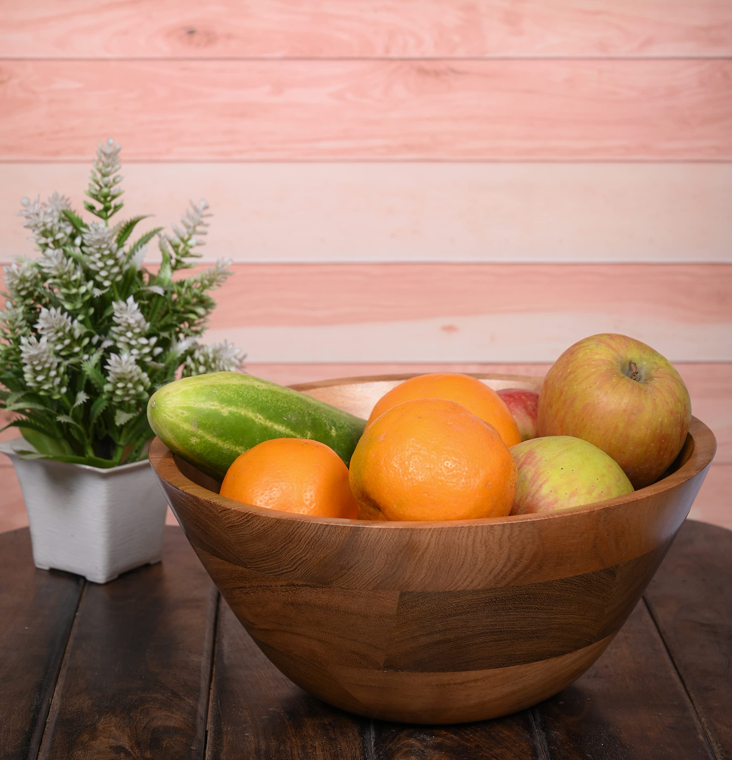 Samhita Acacia Wood Salad Bowl, Perfect For Salad, Vegetables Salad Bowl & Decorative Centerpiece Absolute Beautiful For Your Ki