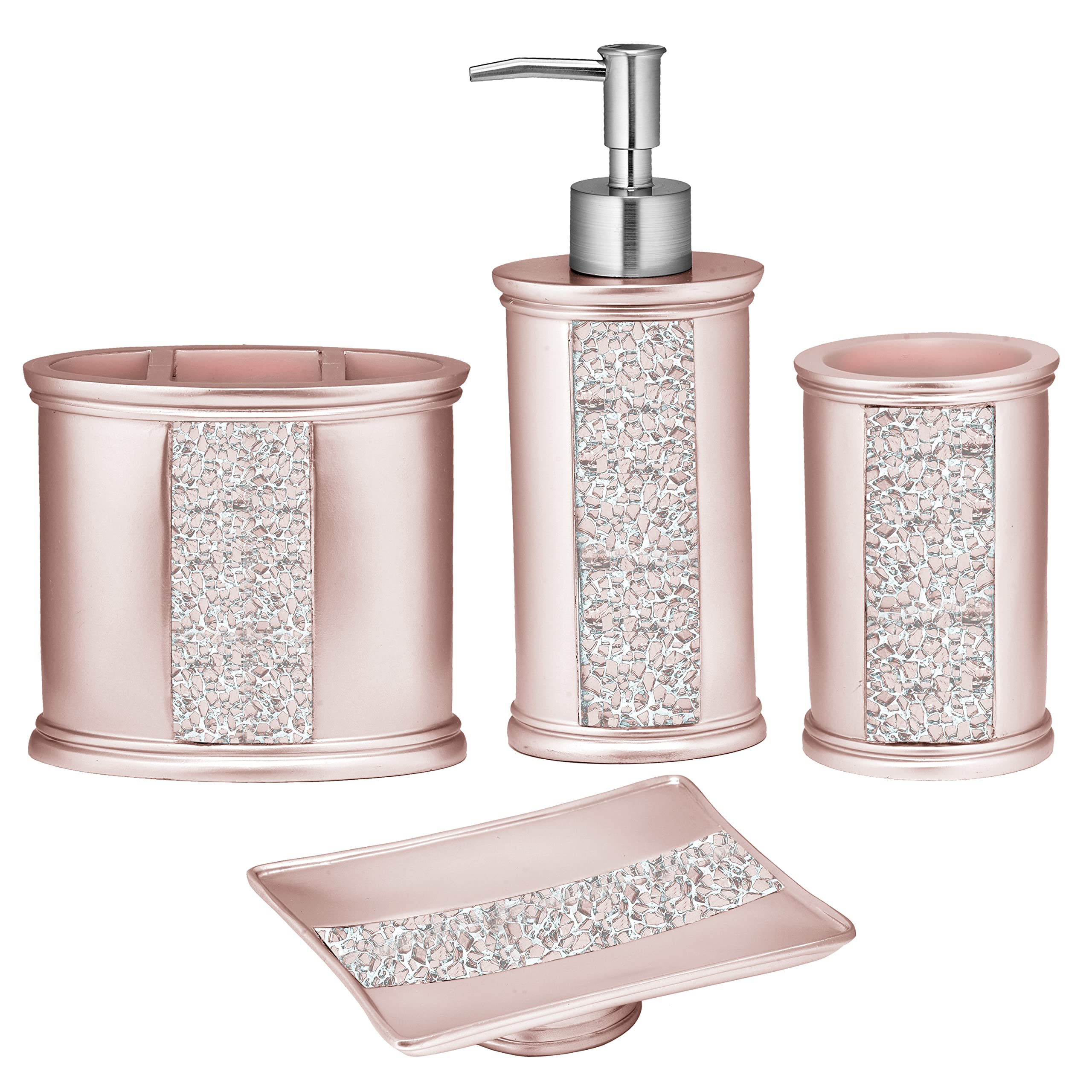 Zahari Home 4Pc Sinatra Stylish Bathroom Accessories Set Liquid Soap Dispenser, Tumbler, Tooth Brush Holder And Soap Dish Modern