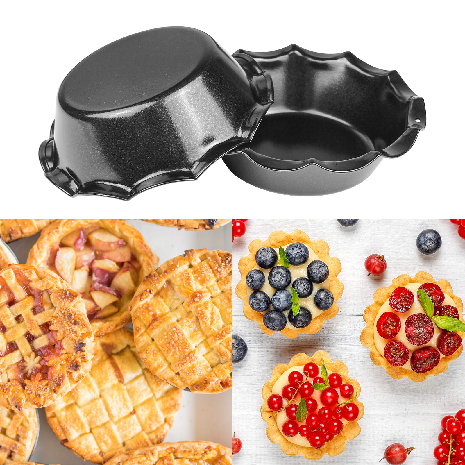 Webake Mini Pie Pan Set Of 4, Nonstick 5 Inch Pie Plate Baking Dish With Ruffled Edge, Individual Round Bakeware Pie Tins For To