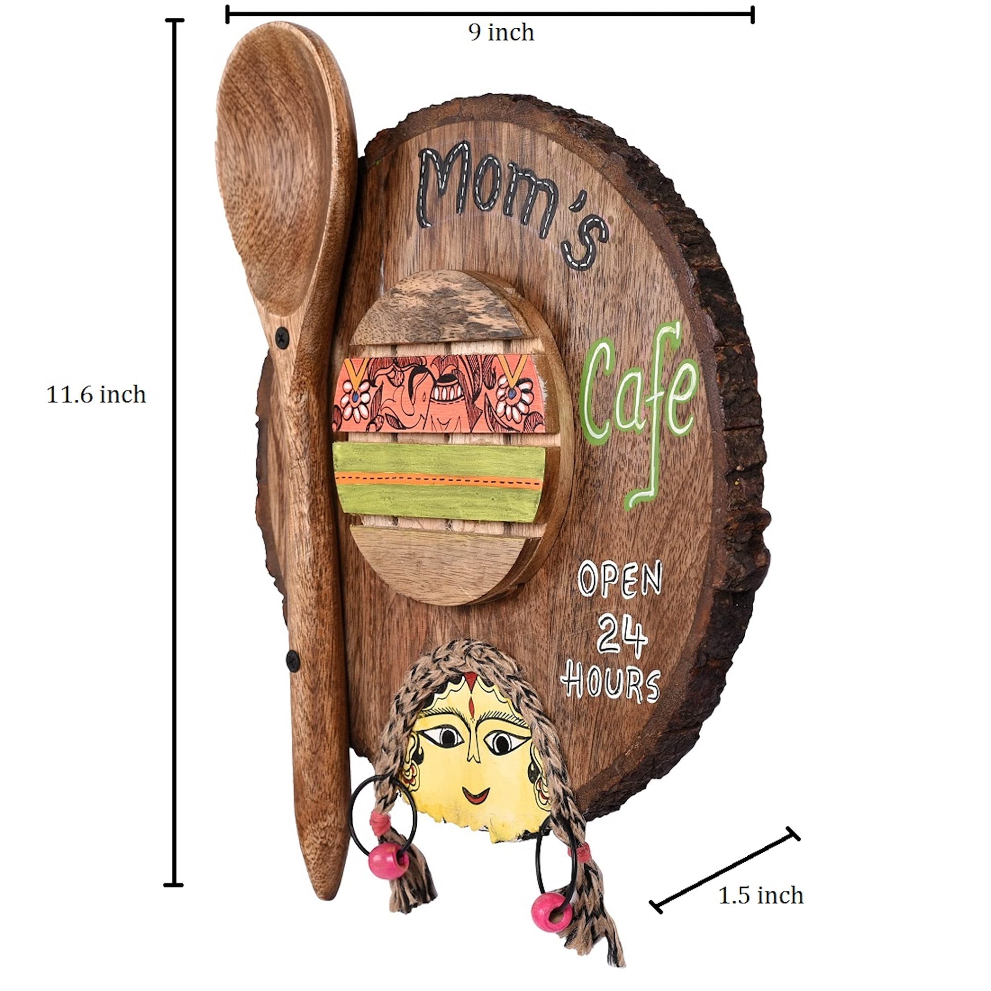 Aakriti Art Creations Kitchen Decor Moms Cafe Handcrafted in Wood? (9x1.5x11.7)