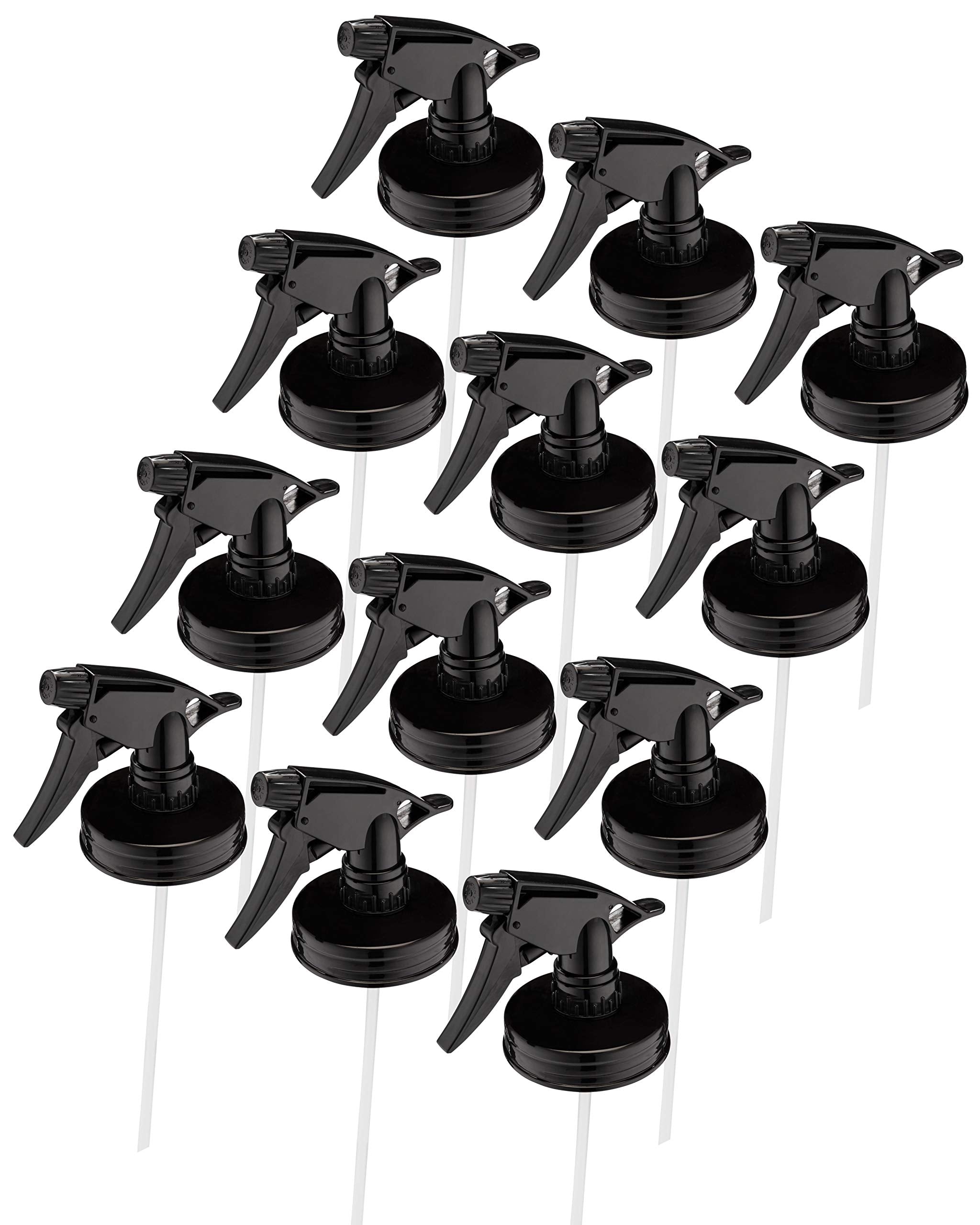 Jarmazing Products Mason Jar Sprayer Lids - Black - 12 Pack - With Powerful Sprayers - Fits All Regular Mouth Jars