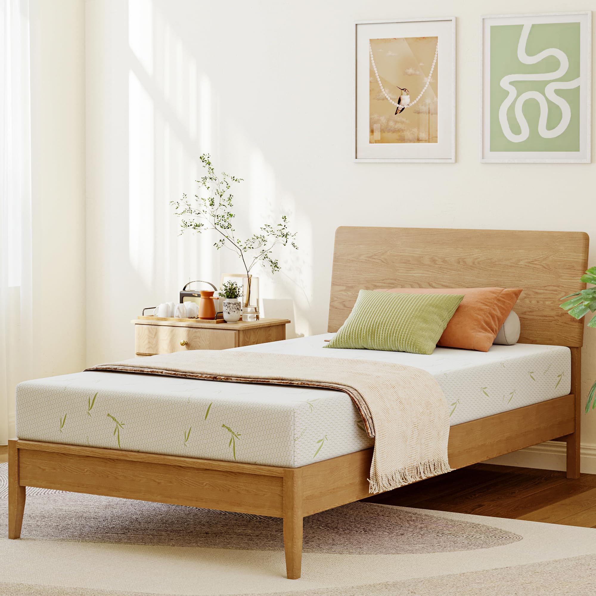 Dyonery 8 Inch Twin Memory Foam Mattress For Kids, Cooling Green Tea Gel Mattress In A Box, Rayon Mattress For Breathable Sleep,