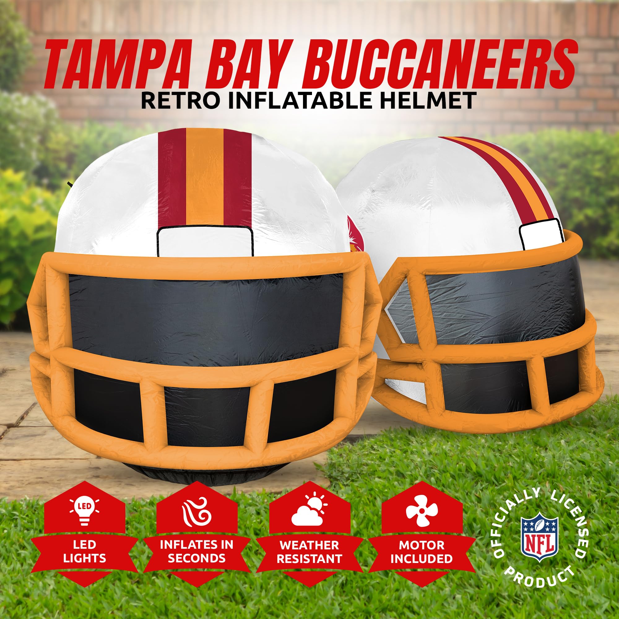 Sporticulture NFL Tampa Bay Buccaneers 4ft Inflatable Retro Helmet with LED Lights & Built-in Blower - Merchandise Decor Ideal f