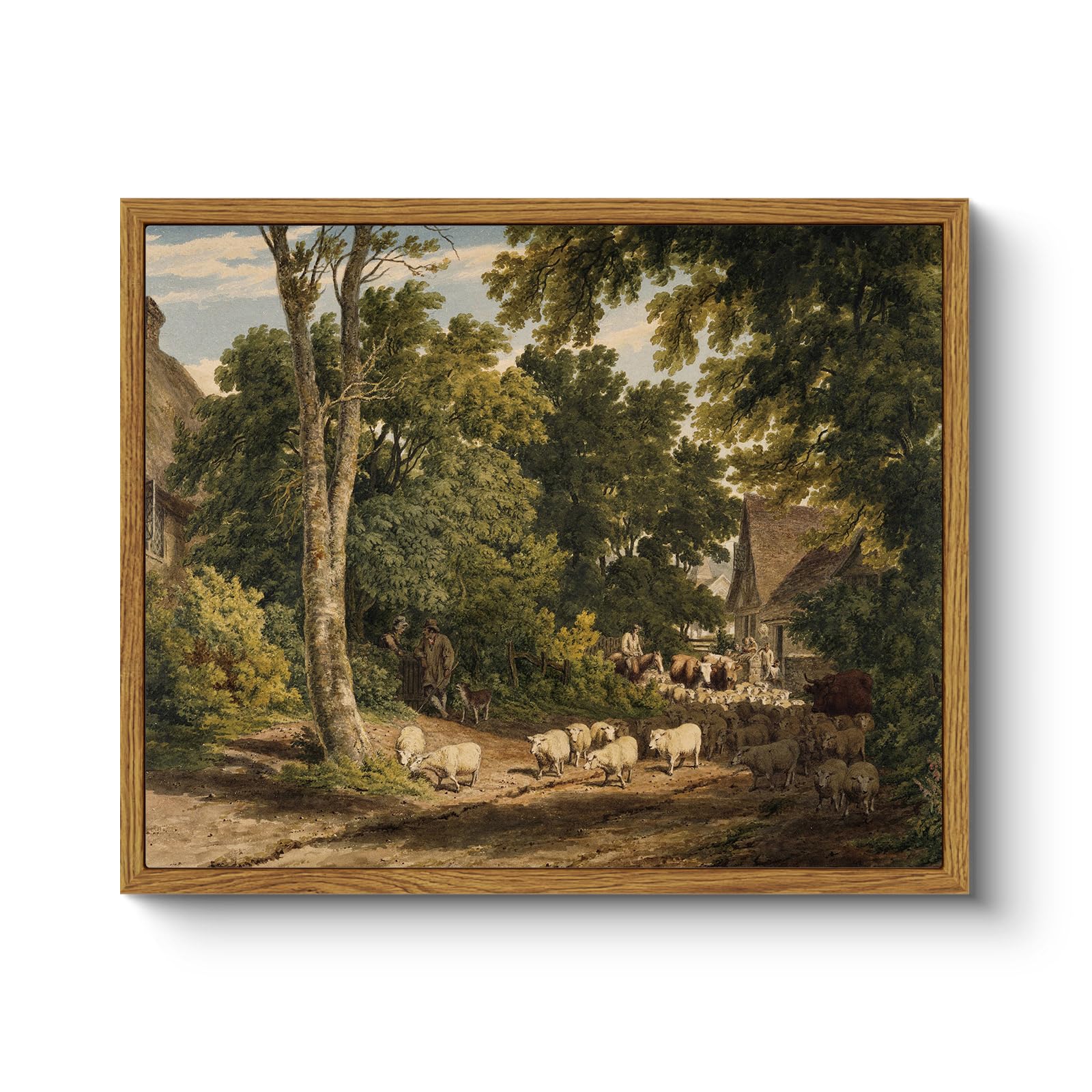 Insimsea Framed Canvas Wall Art Vintage Decor, Room Decor Classical Countryside Landscape Watercolor Painting, Canvas Prints Wal