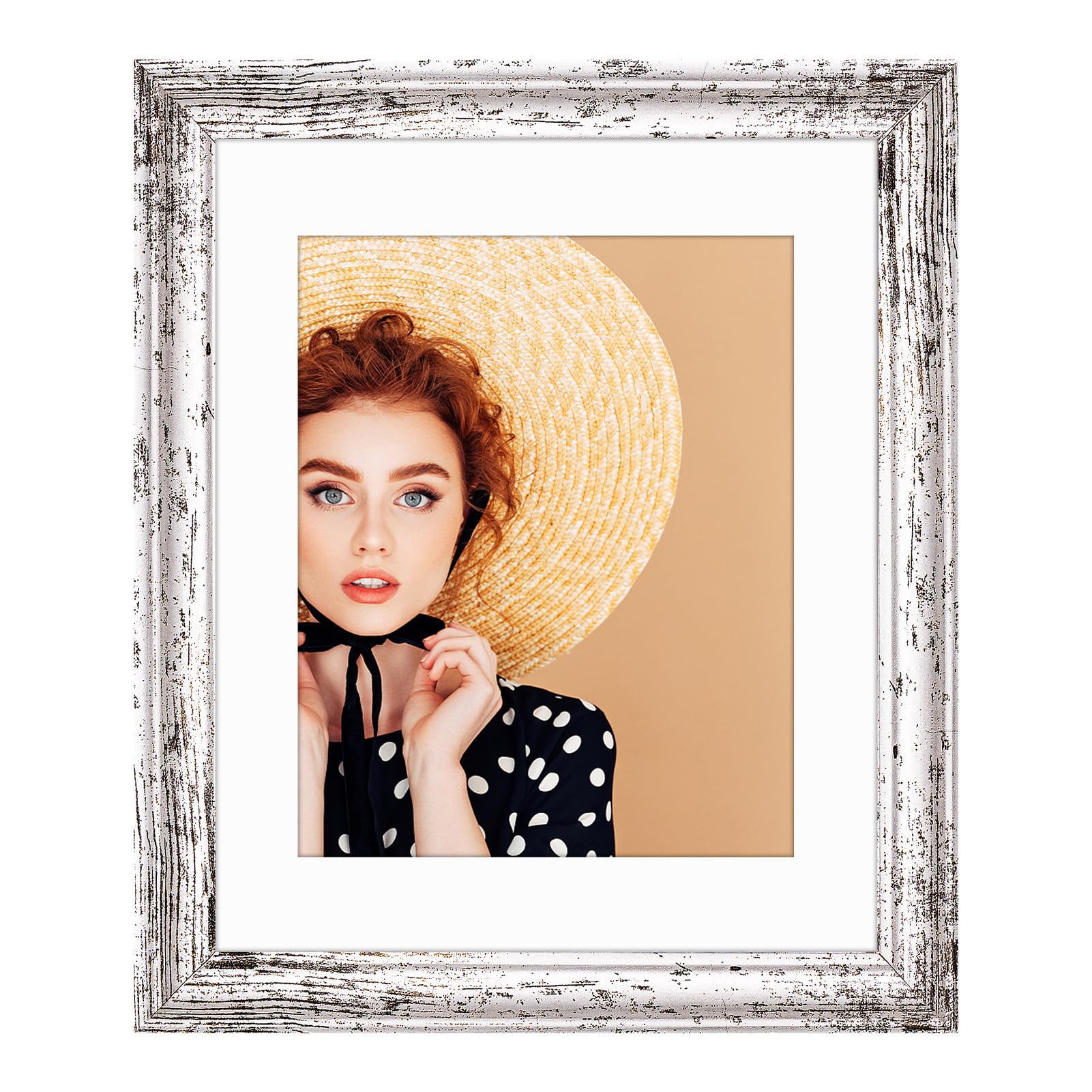 TWING 4x6 Picture Frames with Wave Texture,Rustic Distressed White Picture Frame Display Pictures 3x5 with Mat or 4x6 Without Ma