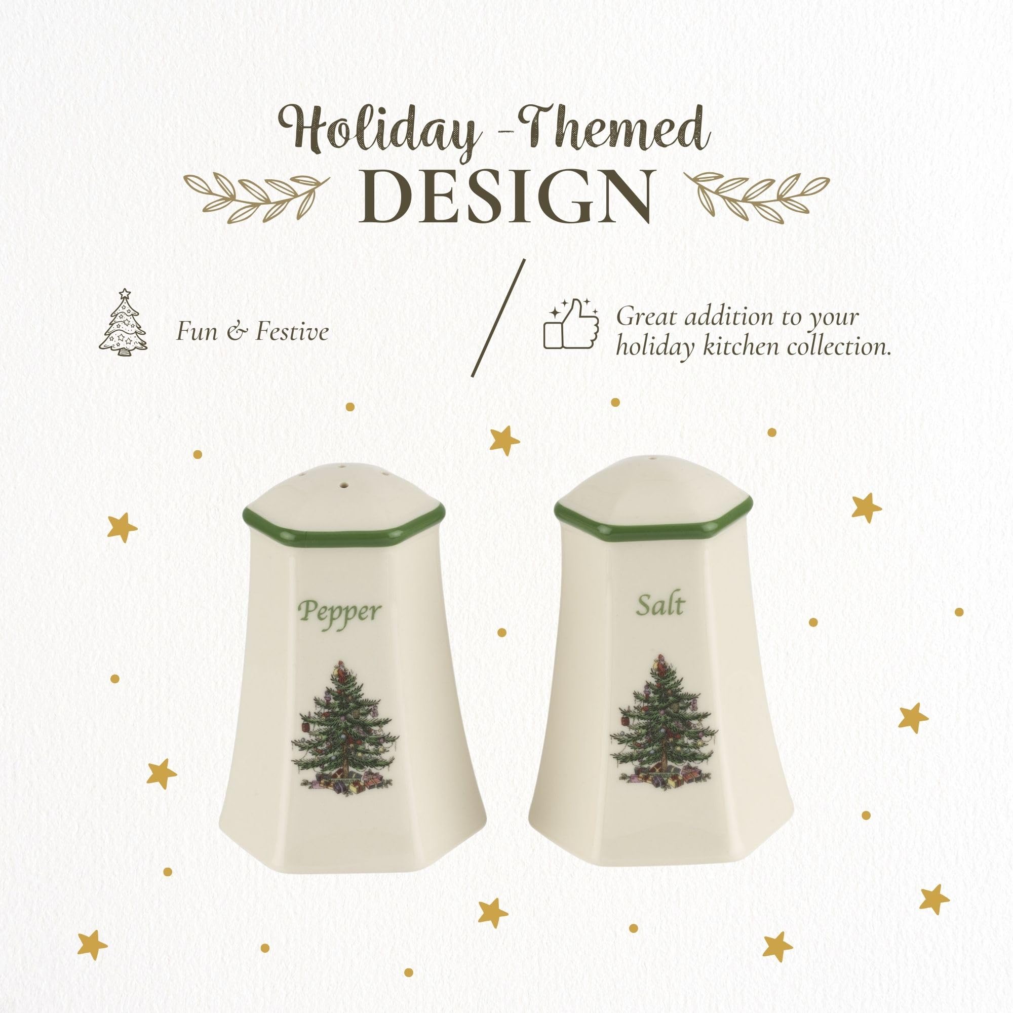 Spode Christmas Tree Hexagonal Salt And Pepper Shaker Set (2-Piece)- Holiday Kitchen & Table D  Cor - Festive Home Accent, Chris