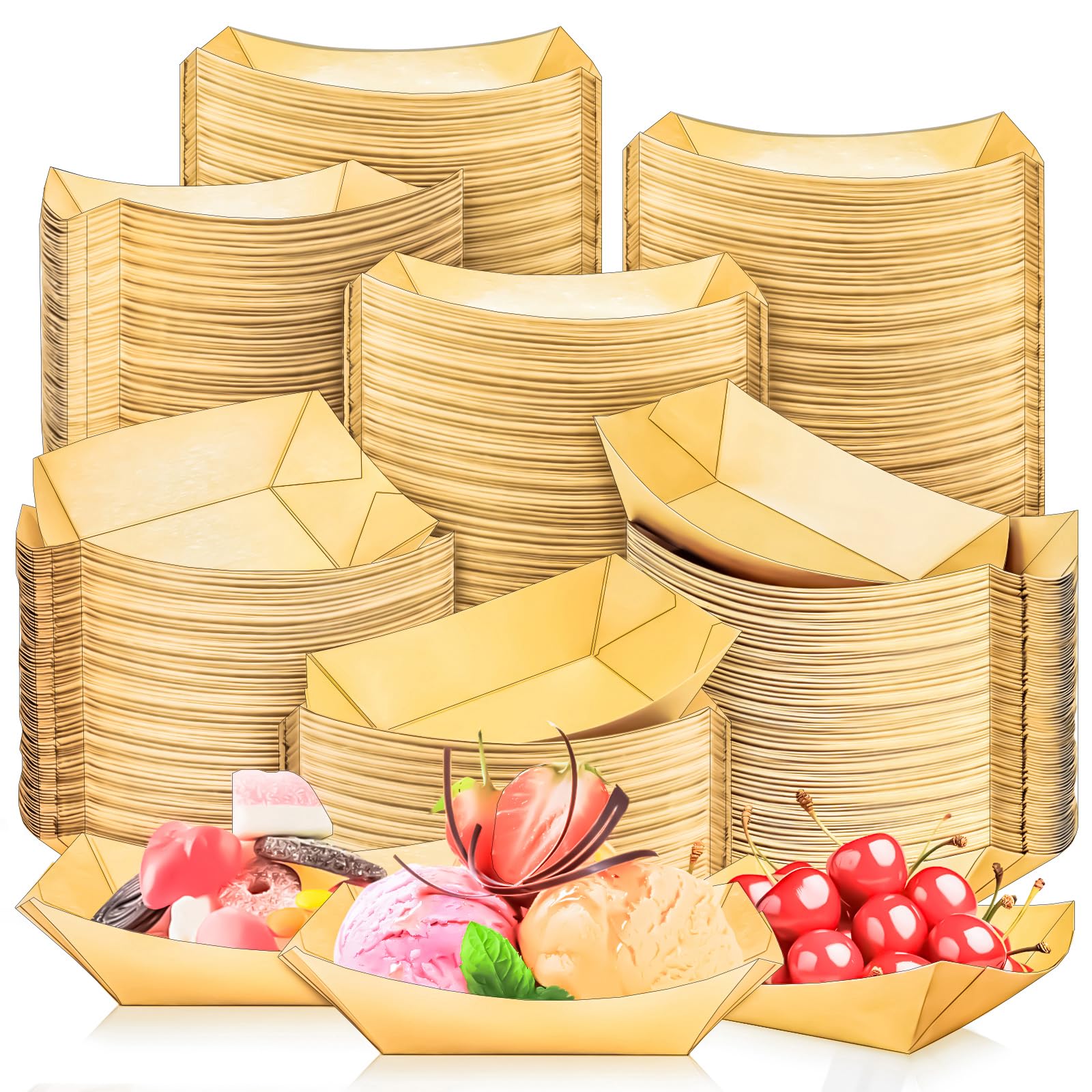 MotBach 400Pack 1/2Lb Paper Food Boat Trays Disposable Small Paper Boats Plates Containers, 0.5Lb Mini Kraft Food Serving Boat T