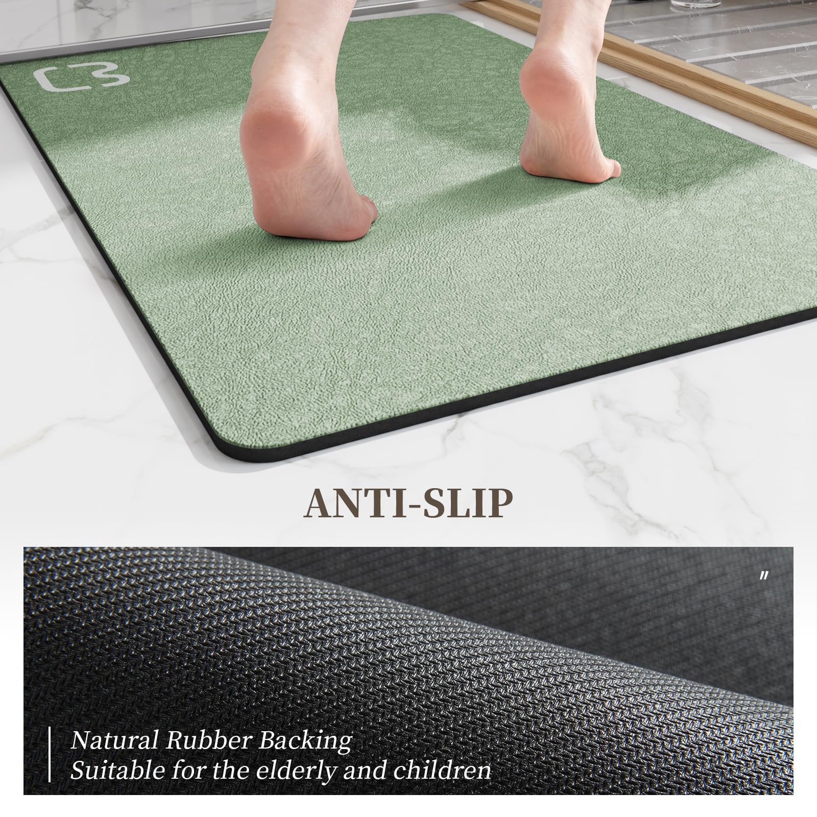 Sage Green Bathroom Mat Rugs 15.7'' X 23.6'' Super Absorbent Quick Drying Diatomaceous Earth Bath Mats For Bathroom Non Slip Rub